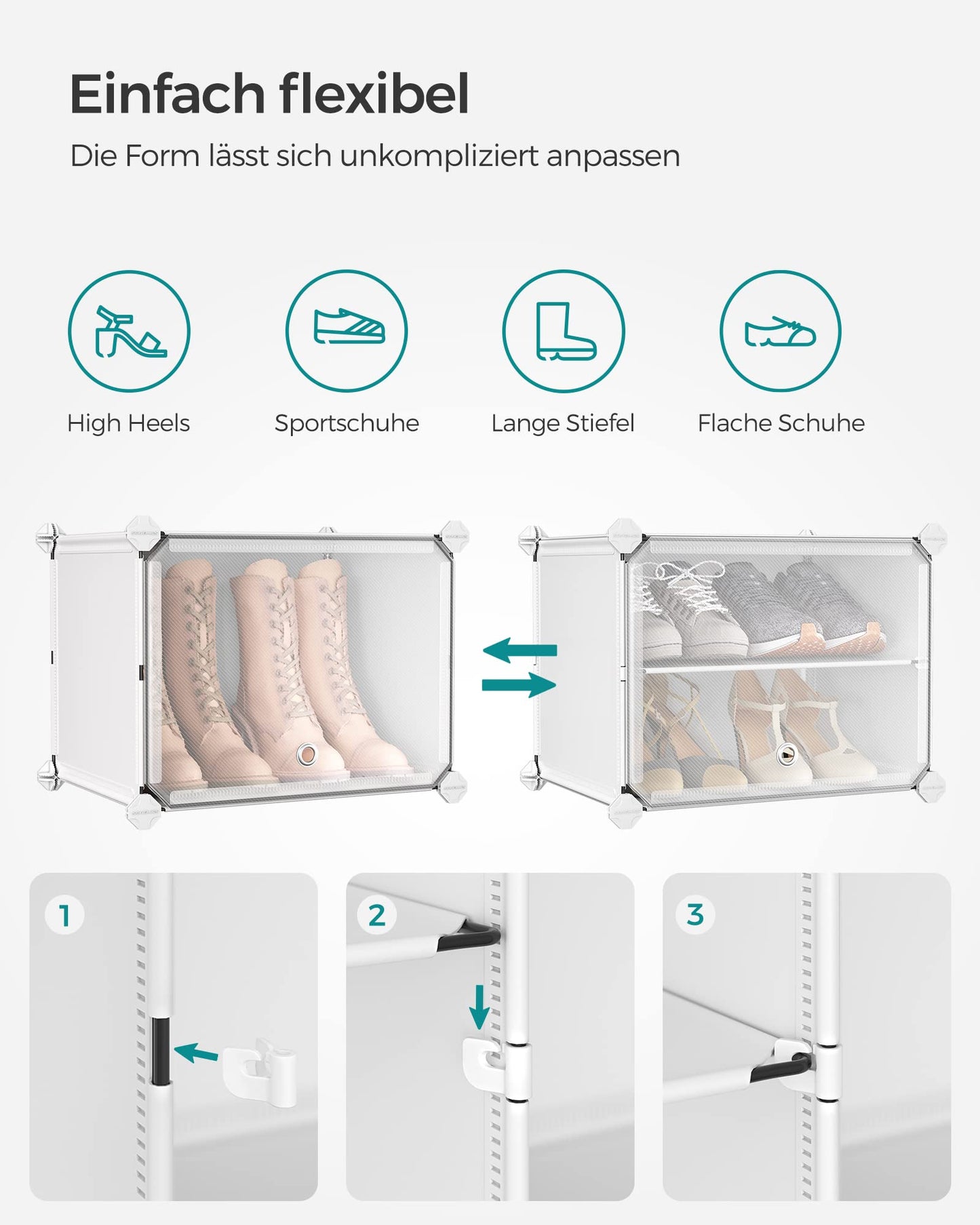 SONGMICS Shoe Rack, Shoe Cabinet with 10 Compartments, for Closet and Entryway, for up to 40 Pairs of Shoes, Adjustable, Cloud White-Transparent LPC035W01