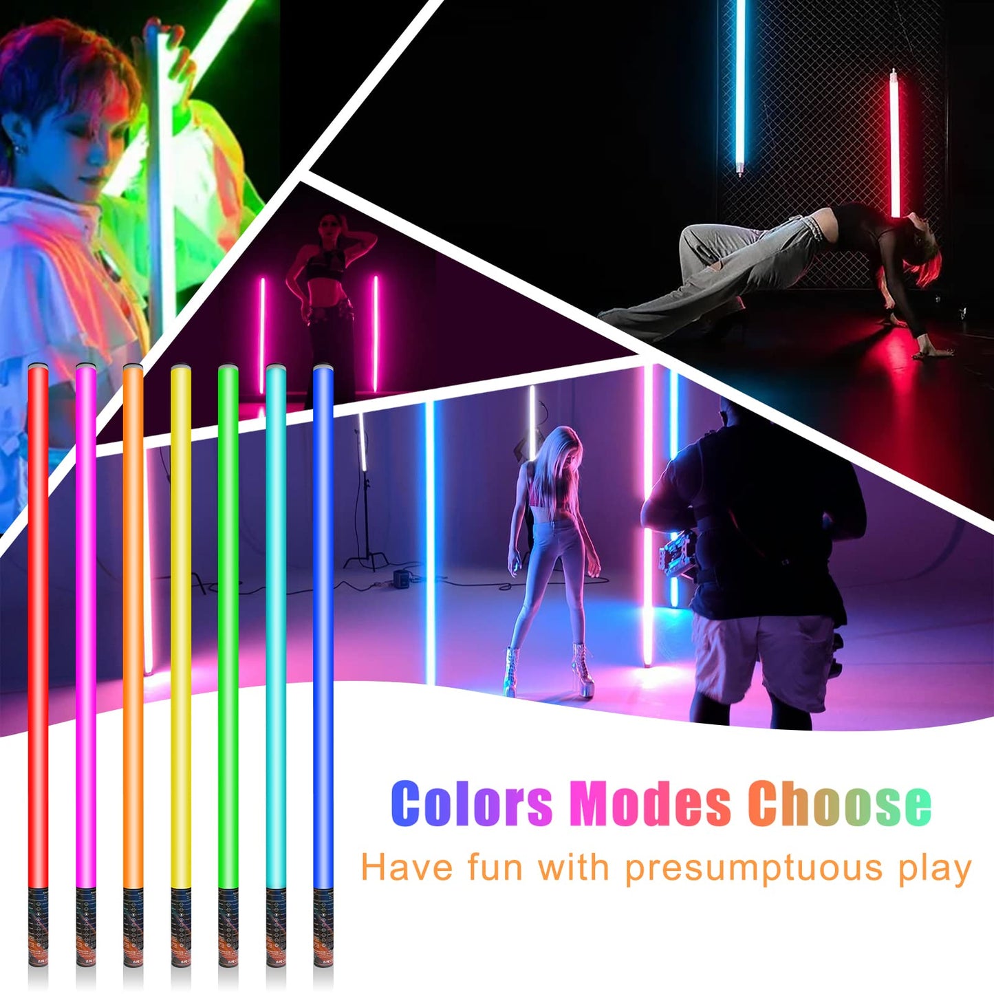 LUXCEO 2 Pieces 120cm LED Video Light Bar Mood1, LED Handheld Photography Light Dimmable and Memory, Built-in Battery, RGB Photo Lamp for YouTube, TikTok, Game Streaming, Party Bar, Photo Lighting
