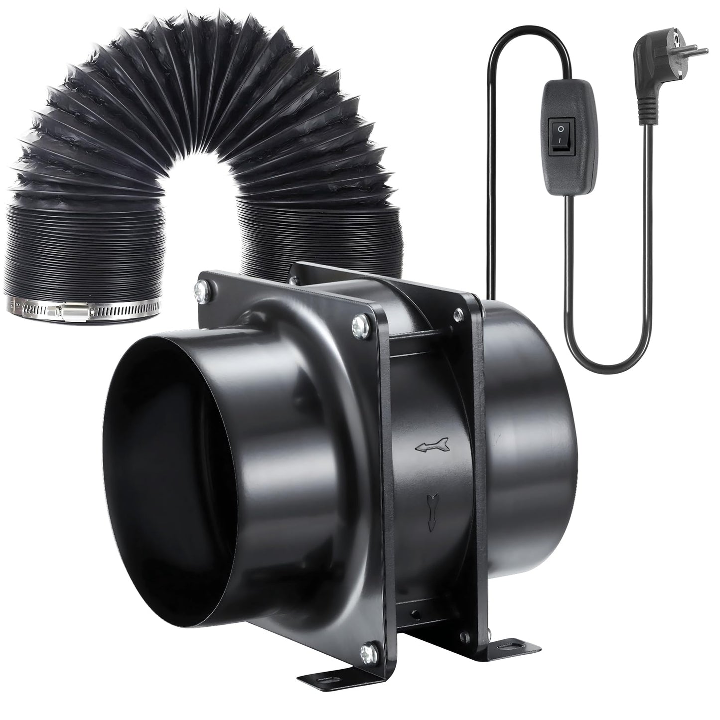 Ø100mm Axial Tube Fan, Exhaust Fan Duct Fan with On-Off Switch, 2m Duct Hose for Garage, Office, Grow Tent