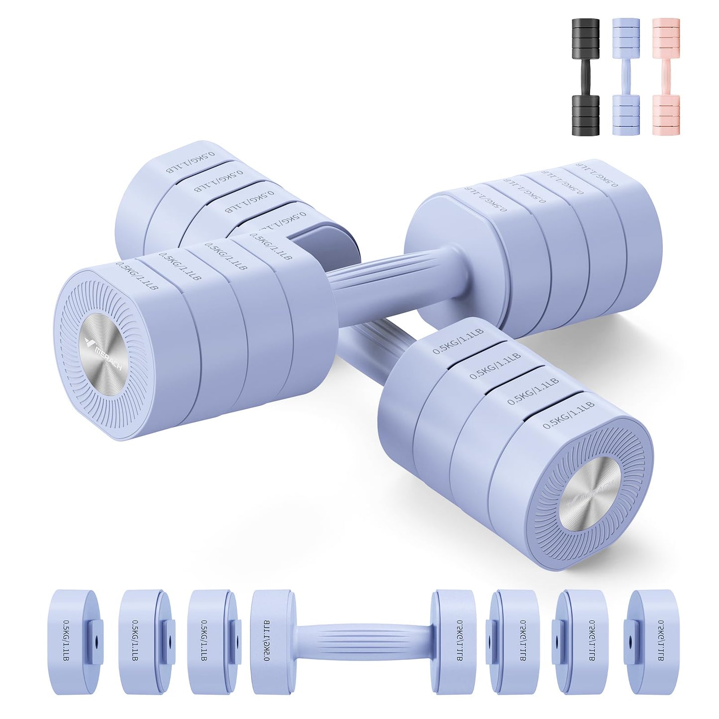 MERACH Dumbbells, 2-piece set, adjustable, 4 in 1 set for women, 1-4KG adjustable weights, dumbbells for strength training, fitness, home gym, gift- Blue