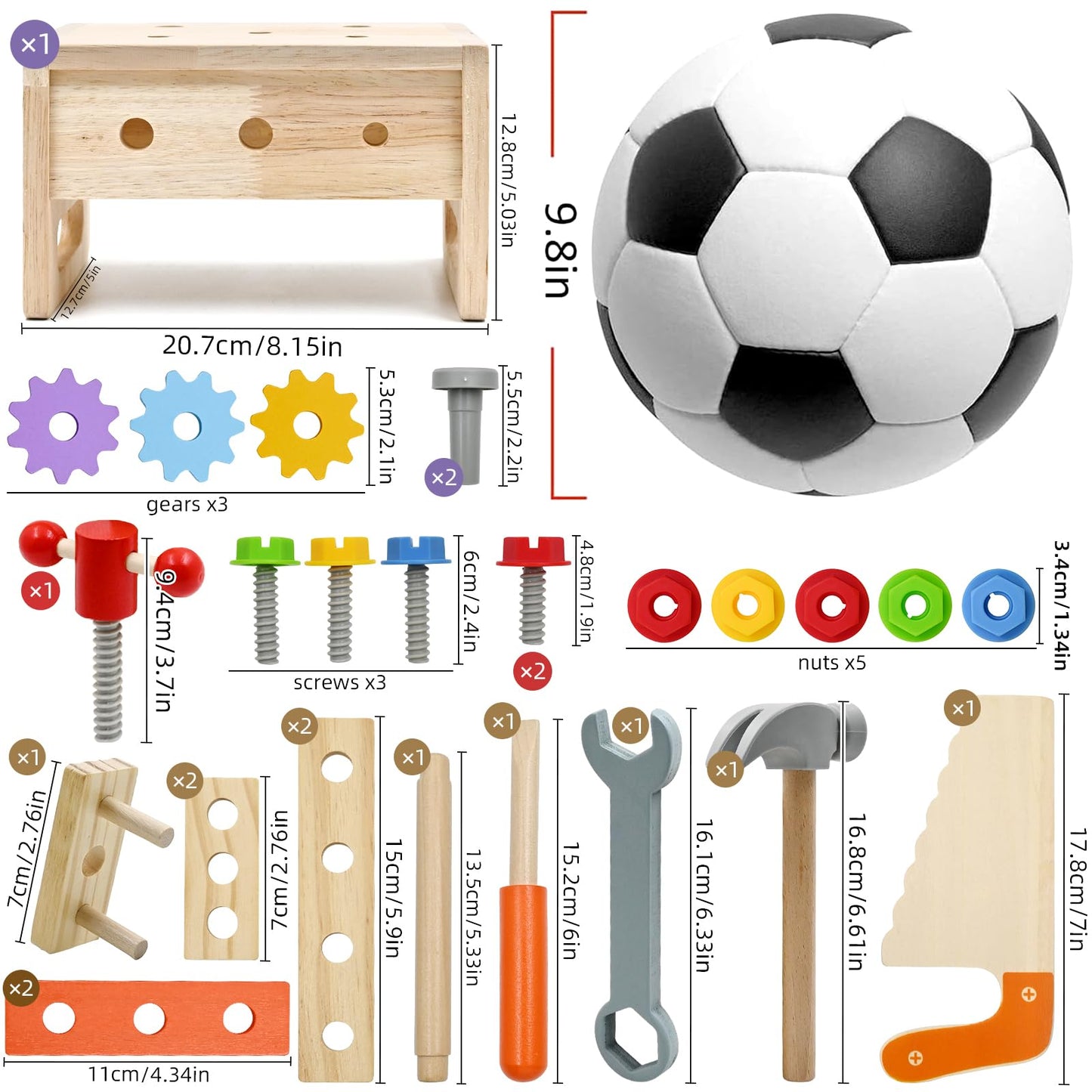 Toolbox for kids 2 3 4 years old, Montessori wooden toy tool set workbench learning games hammering toy screwdriving game gifts for boys girls 3 years old and up