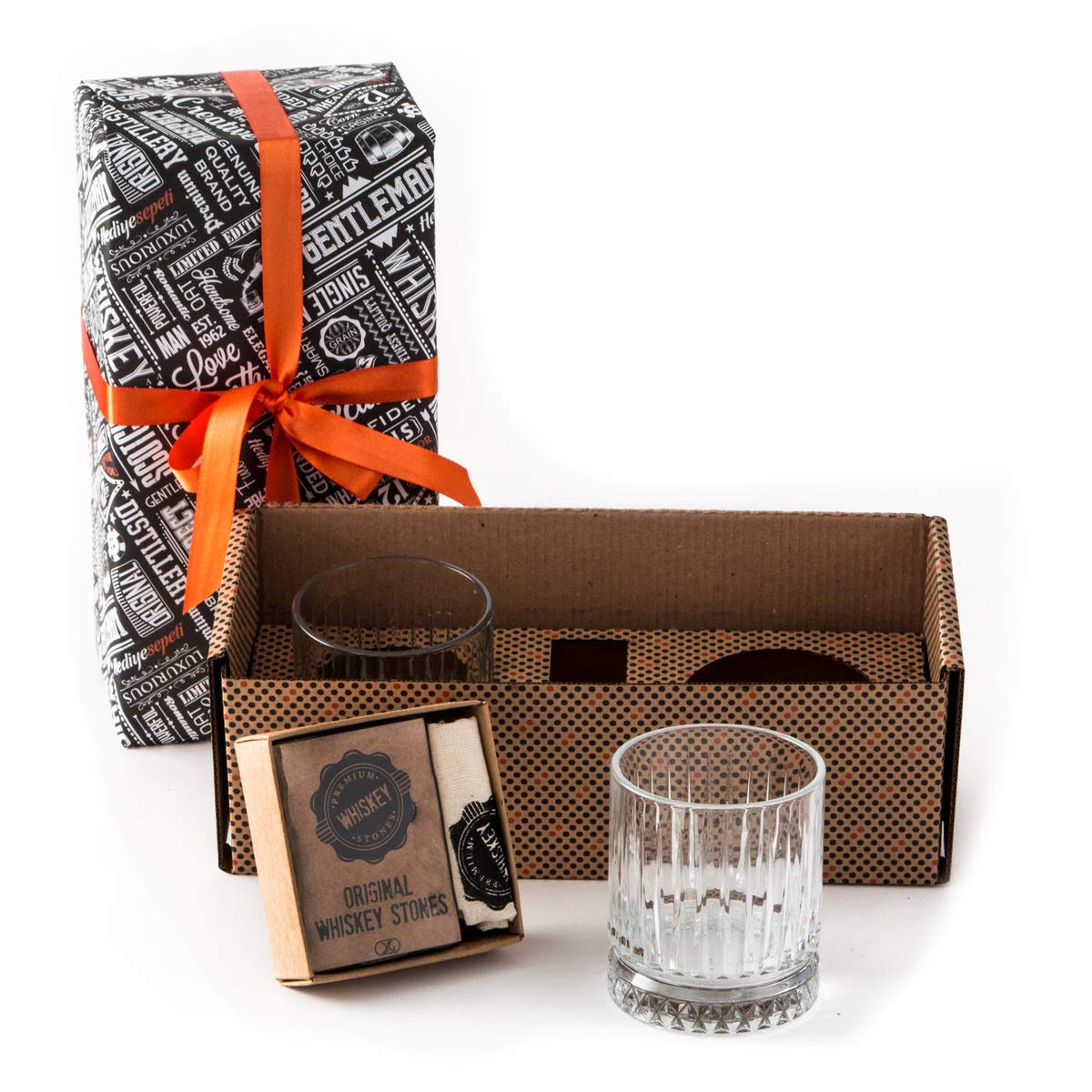 Whiskey stones and glasses gift set, 2 whisky glasses, whisky gift set for men, whiskey glass set as a 40th birthday gift for him.