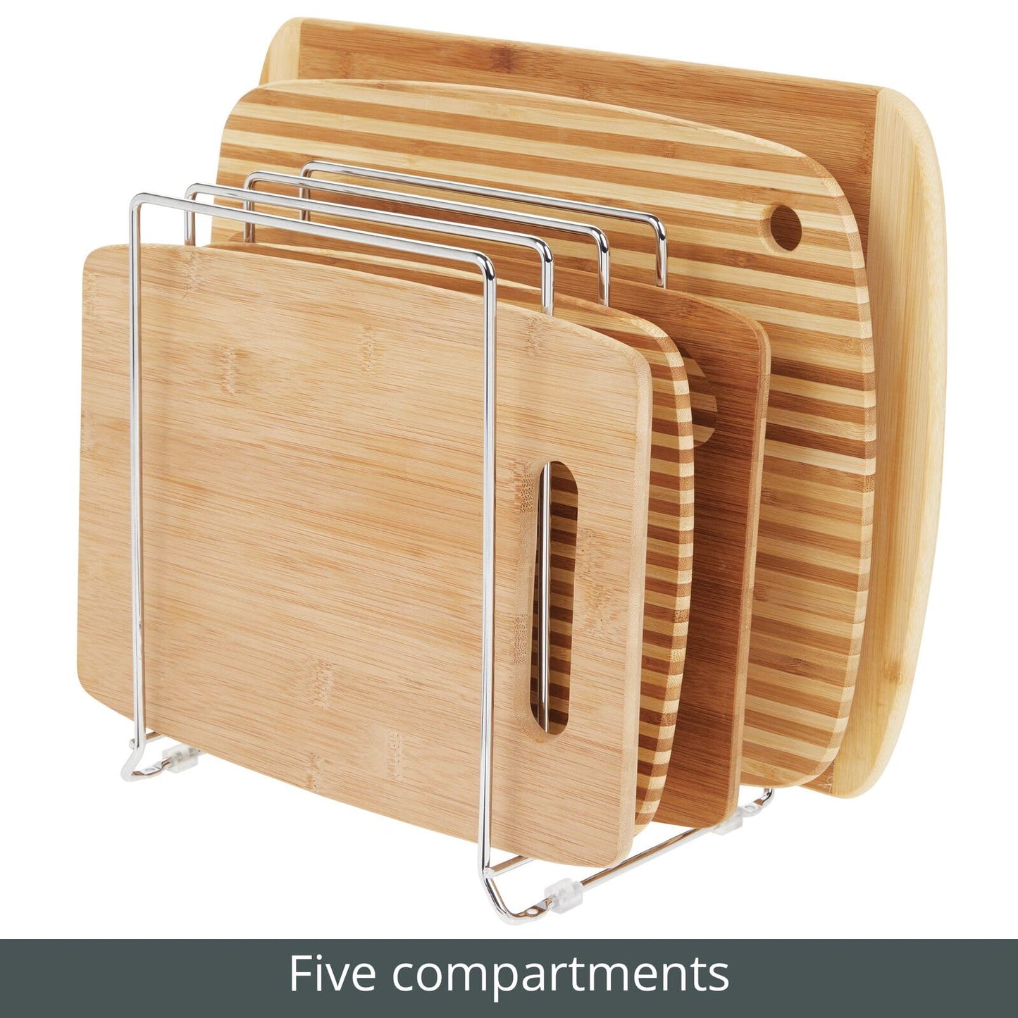 mDesign metal dish rack for baking trays - compact pot lid holder for kitchen cabinet - space-saving stand for cookware - silver-colored.
