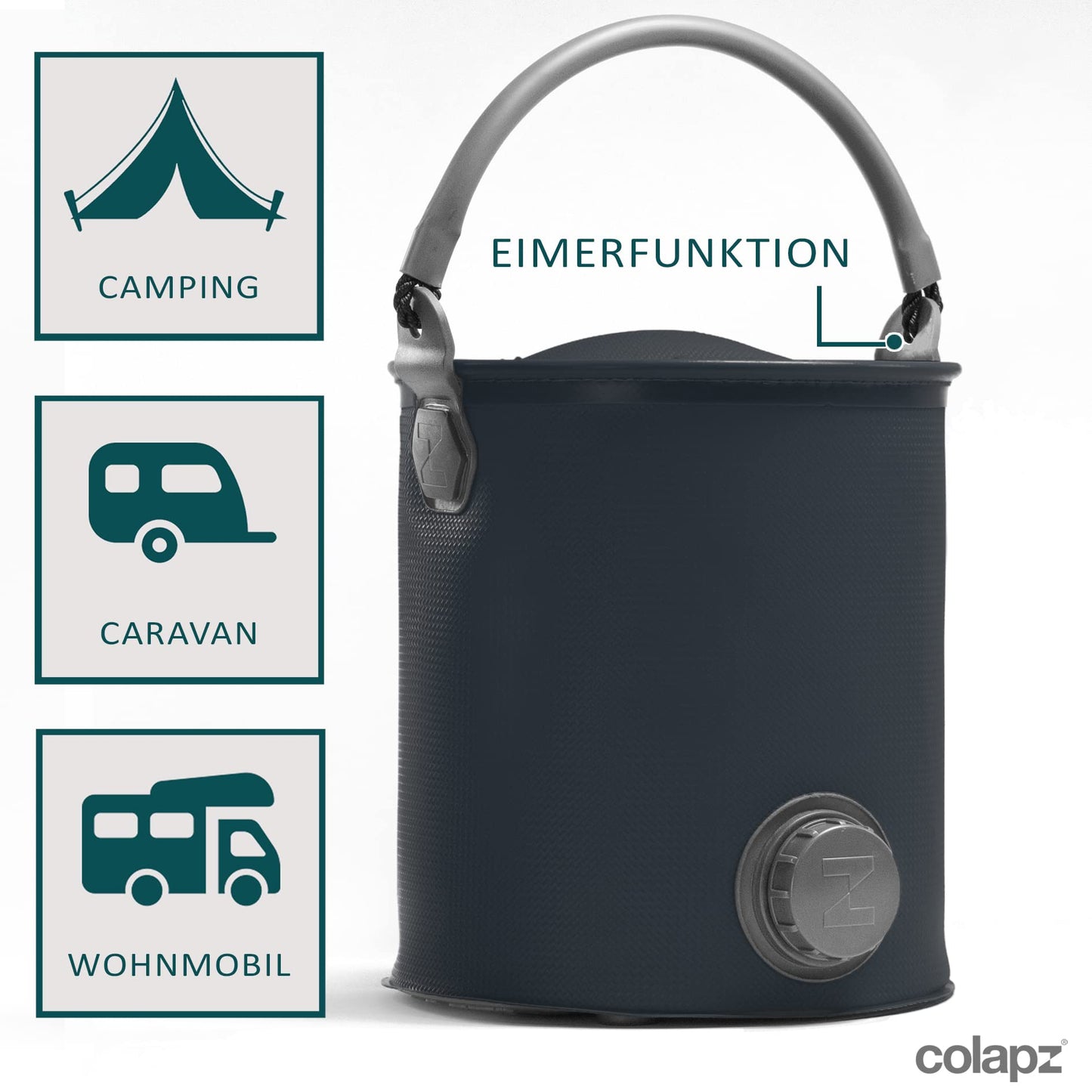 Collapsible folding watering can & bucket for fresh water - BPA free, portable for camping, tent, festival, motorhome & caravan - Convenient outdoor water jug for garden and travel - Grey