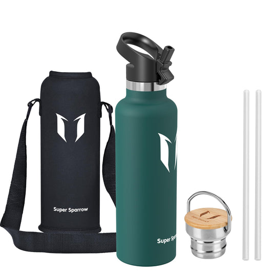 Super Sparrow stainless steel water bottle - 750ml - insulated bottle Perfect thermos for running, fitness, yoga, outdoor and camping | BPA free