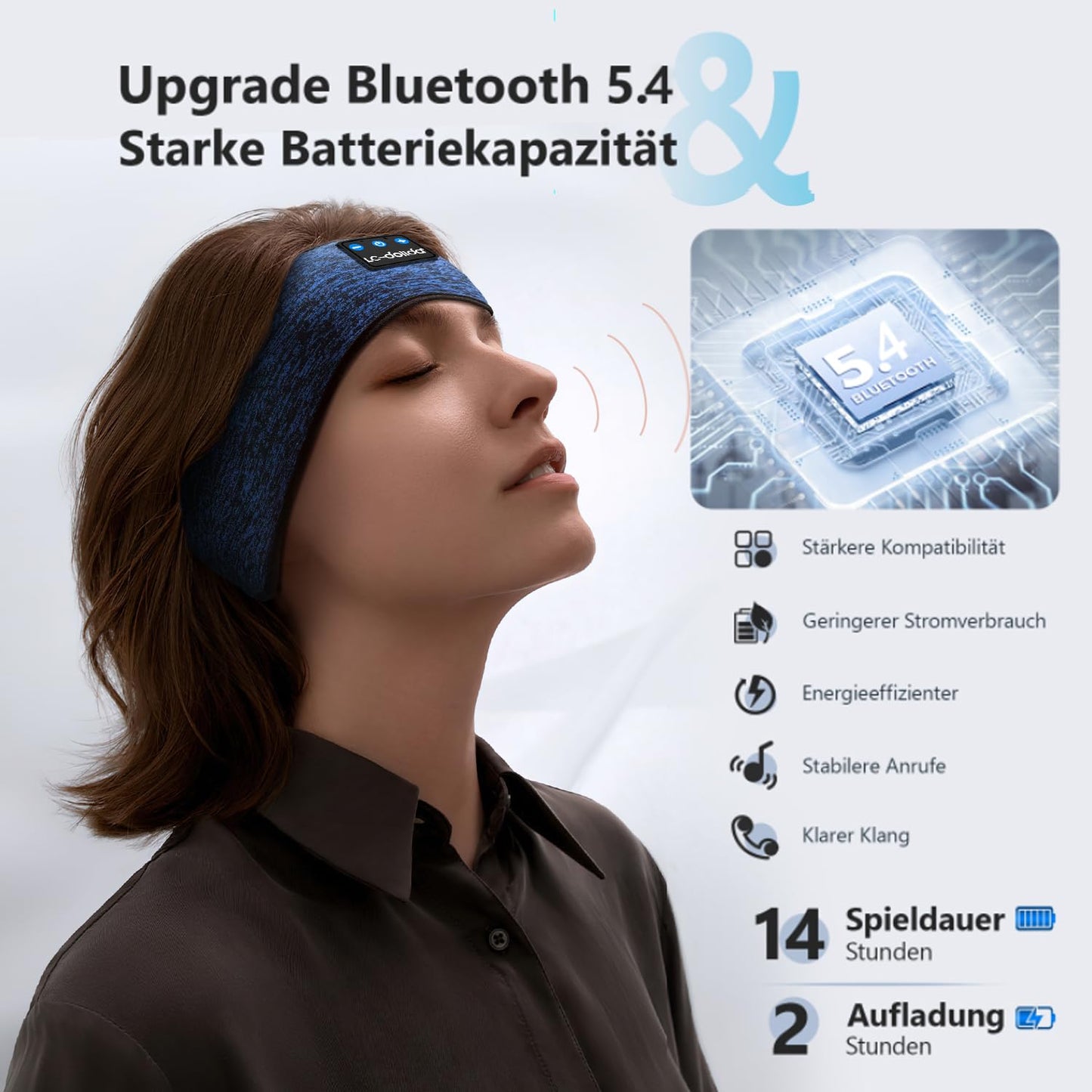 LC-dolida Sleep Headphones Bluetooth 5.4, Sleep Headband Headphones Headband Sleep Mask, Sports Headphones Music Sleep Headband for Sports Training, Running, Yoga, Travel (Blue)