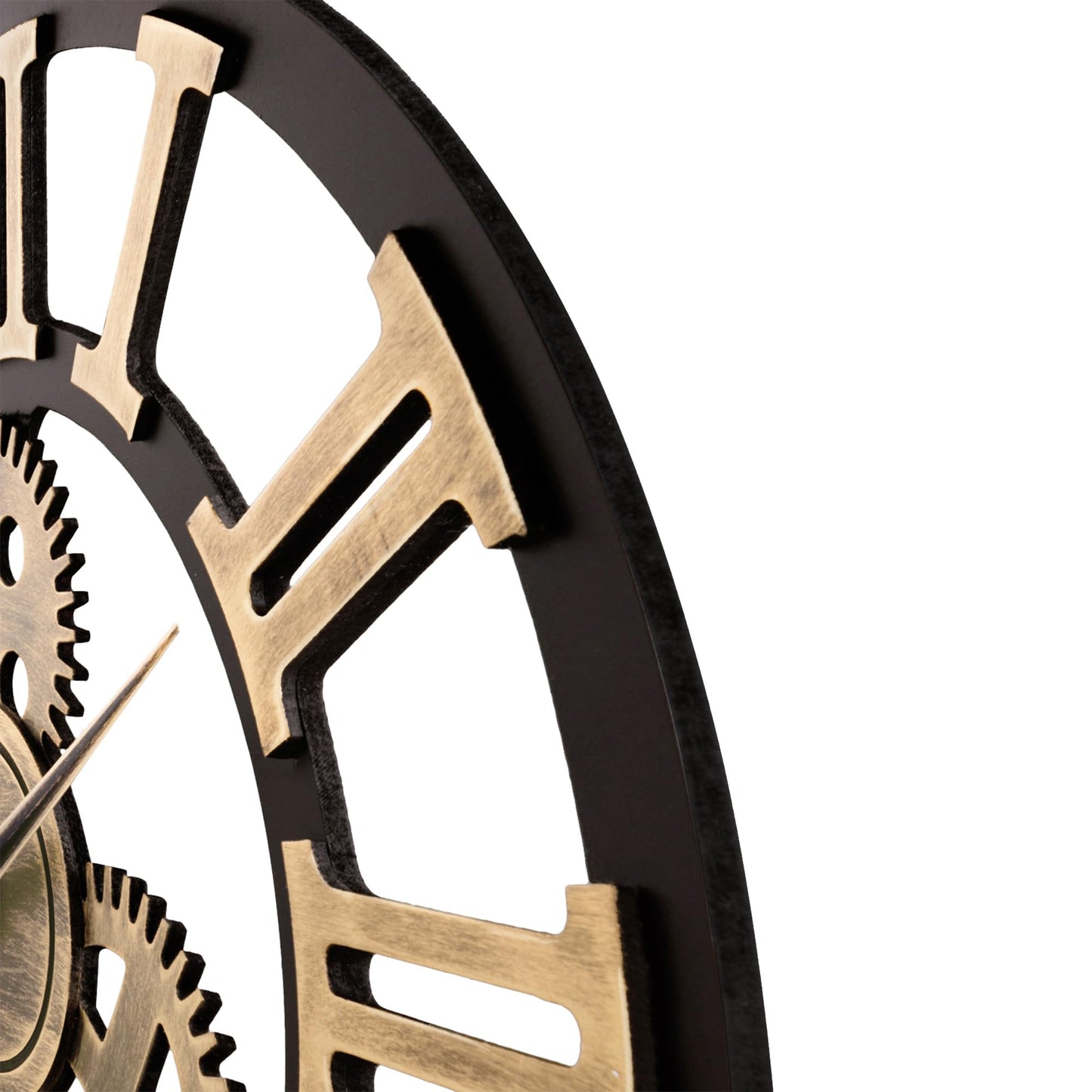 Lafocuse Wooden Wall Clock Large Industrial Gold, Silent Vintage Wall Clock 60cm XXL, Gear Roman Numerals Steampunk Large for Living Room Kitchen