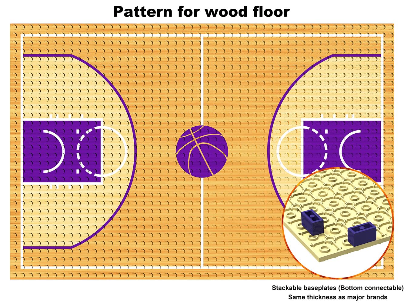 Building Block Educational Toys for Basketball Court Baseplates 5" X 10" (3-Pack) and sets of 2 Basketball Stand Building Blocks for Basketball Game compatible with major brands (Basketball Playset)