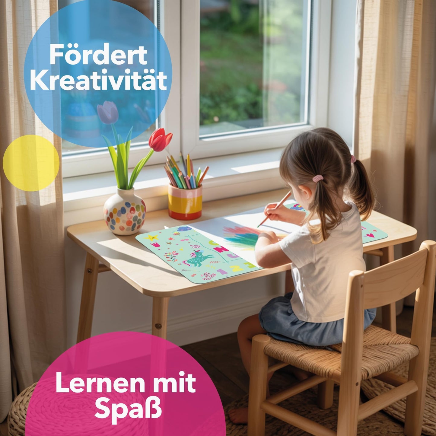 Lineo® Desk Pad for Kids; Waterproof table mat for children's desk; Desk pad (unicorn & princess design, 70x40cm)