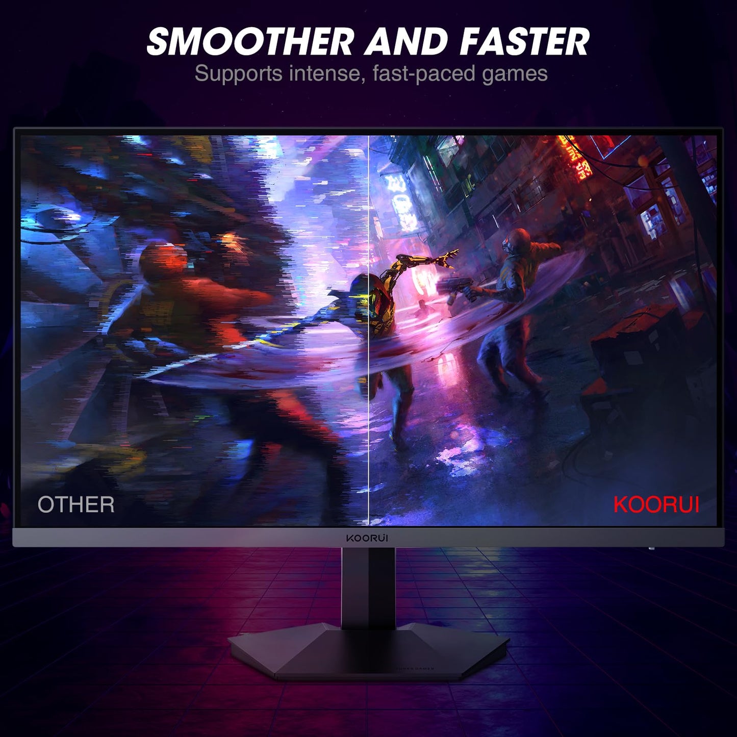 KOORUI 24-inch gaming monitor 165Hz, IPS, 1080p, 1ms, compatible with Adaptive-Sync G-Sync, frameless, HDMI, DisplayPort, tilt adjustable, eye care, VESA wall mount, black
