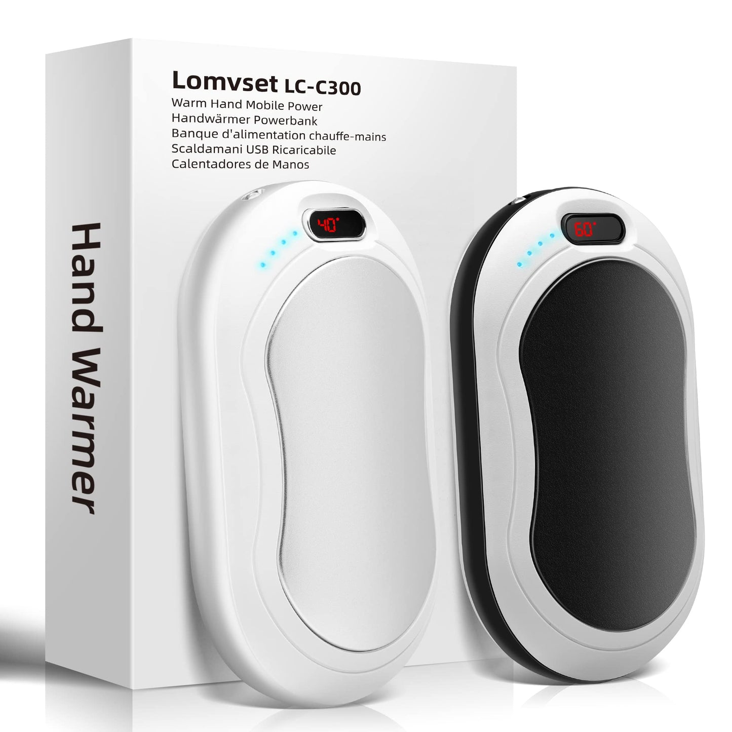 Lomvset Electric Hand Warmer 2 Pack 10000 mAh, Hand Warmer Pocket Warmer Reusable Gadget with Digital Display, Hand Warmer USB Power Bank Winter Gift for Women Kids (Black & Silver)