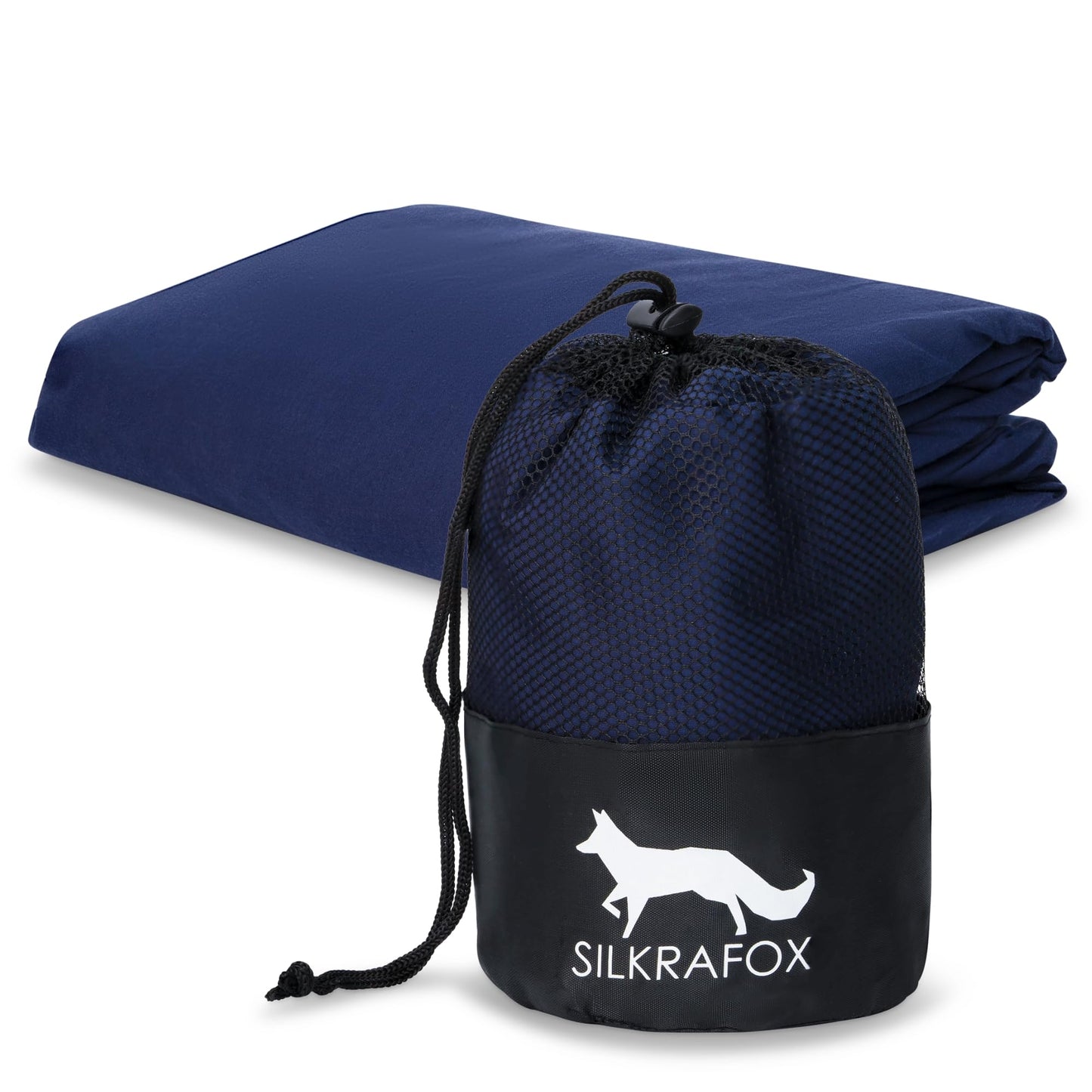 Silkrafox Cotton XL extra large cotton sleeping bag with zipper and pillow pocket. Lightweight summer sleeping bag liner for travel, small and thin with blue color and pocket.