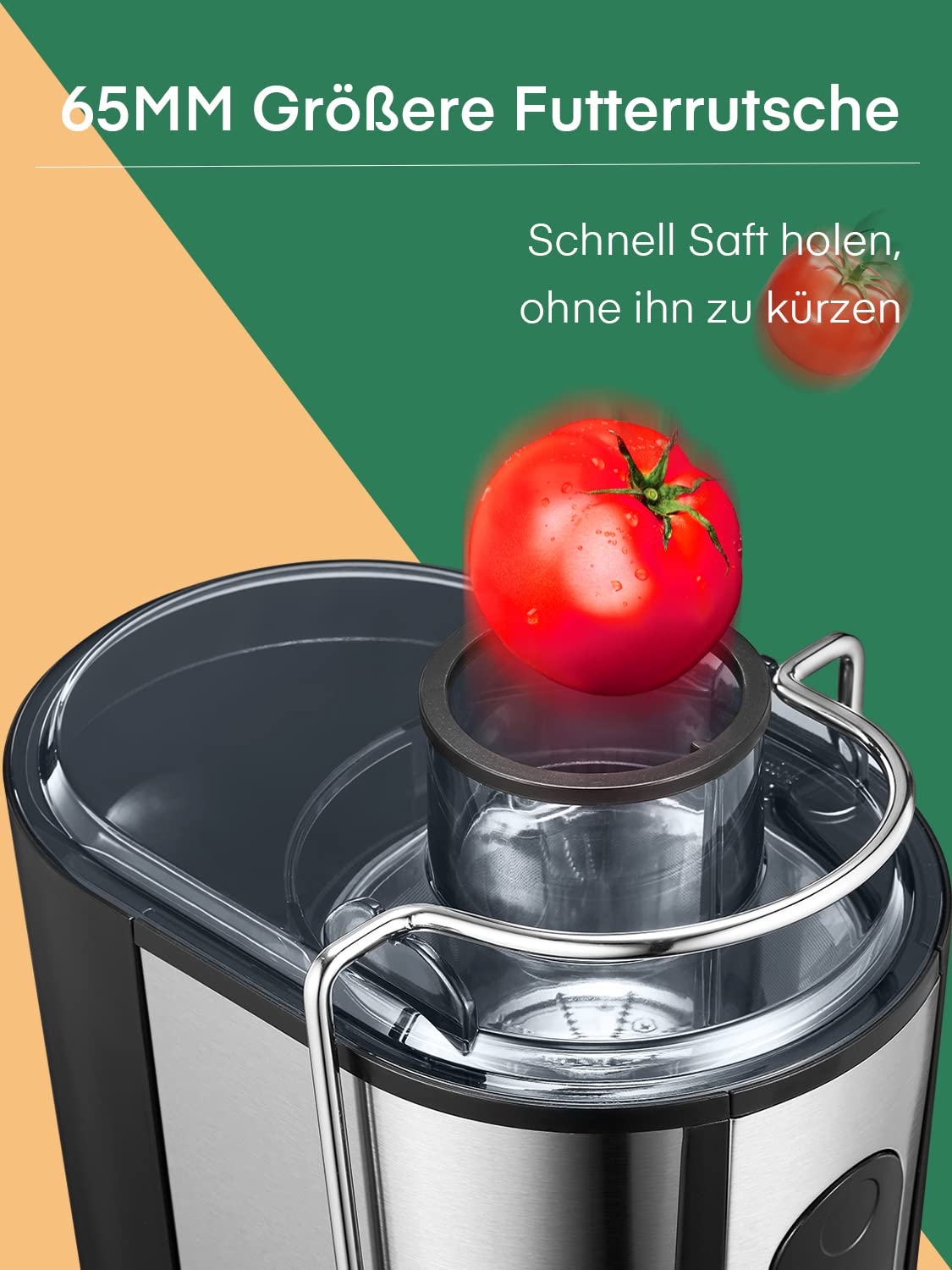 Julist Juicer for Vegetables and Fruits, Up to 800W Juicer with Large Feed Chute (65mm), 2 Speed Settings, Anti-Drip System & Anti-Slip Feet, Easy to use and clean 600W