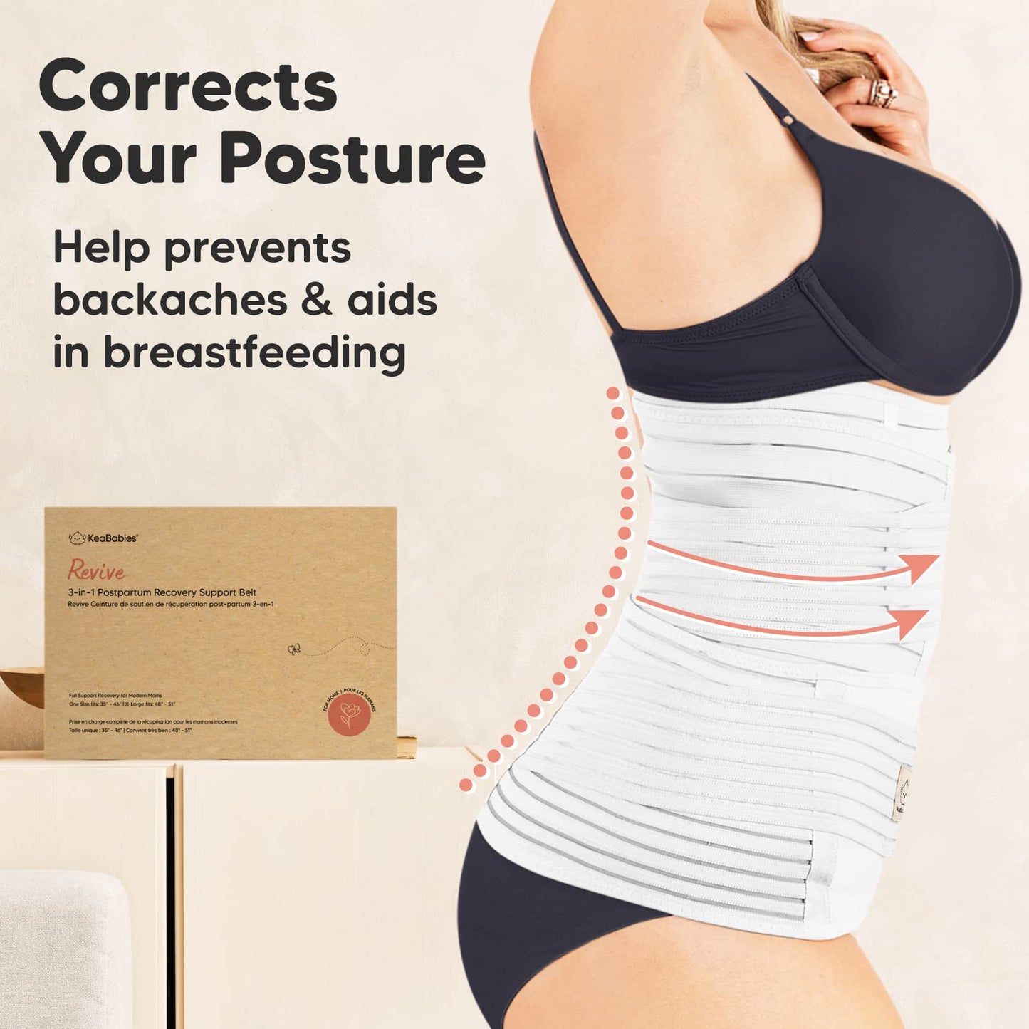 KeaBabies Revive 3 in 1 Postpartum Belt for Women - Belly Wrap After Birth C-Section, Postpartum Recovery Belt, Postpartum Belly Band, Pregnancy Belly Belt (Matte White, M/L)
