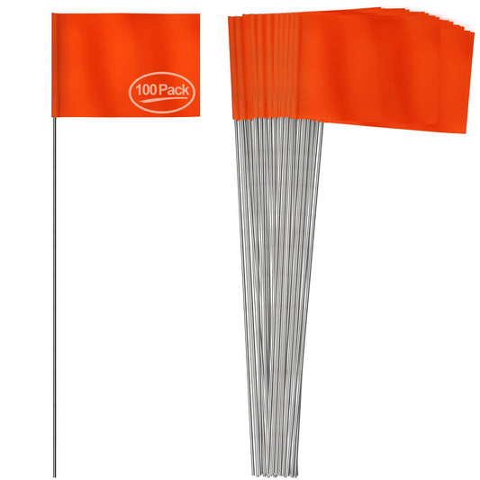 Anley Stake Flags - 4" X 5" Vinyl marking flags with 15" steel stake - landscaping, underground utilities, sewer, and surveying (100 count, orange)