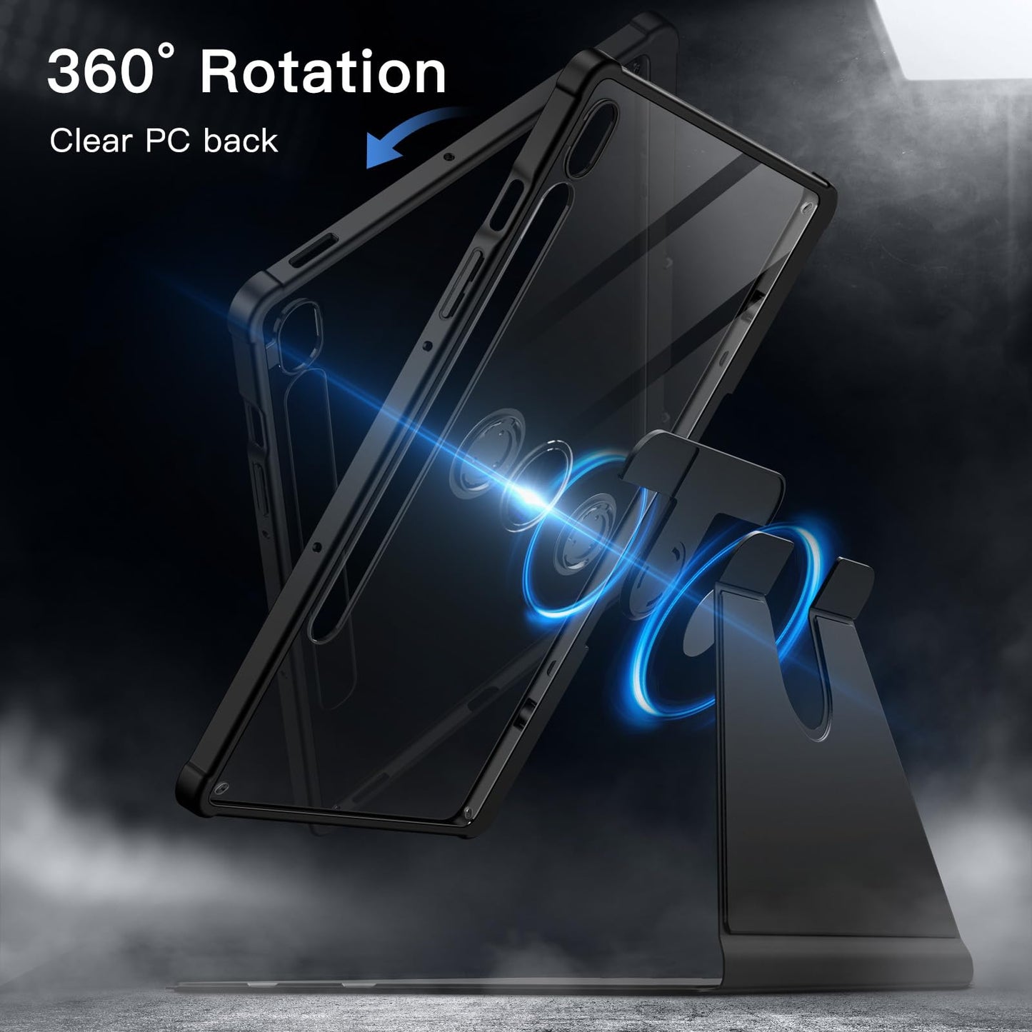 JETech Rotating Case for Samsung Galaxy Tab S10 Lite / S10 FE / S9 FE 10.9 Inch / S9 11 Inch with S Pen Holder, 360 Degree Rotating Protective Case Stand Transparent Back (Black)