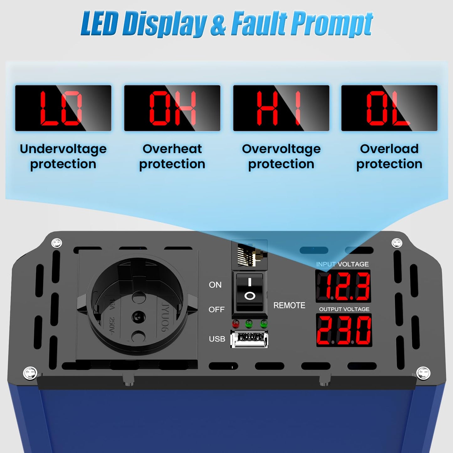 2000W Pure Sine Wave Inverter 12V to 230V Power Inverter DC Converter with AC Outlets USB Ports and LED Display for RV Car (Peak Power 4000 Watt)