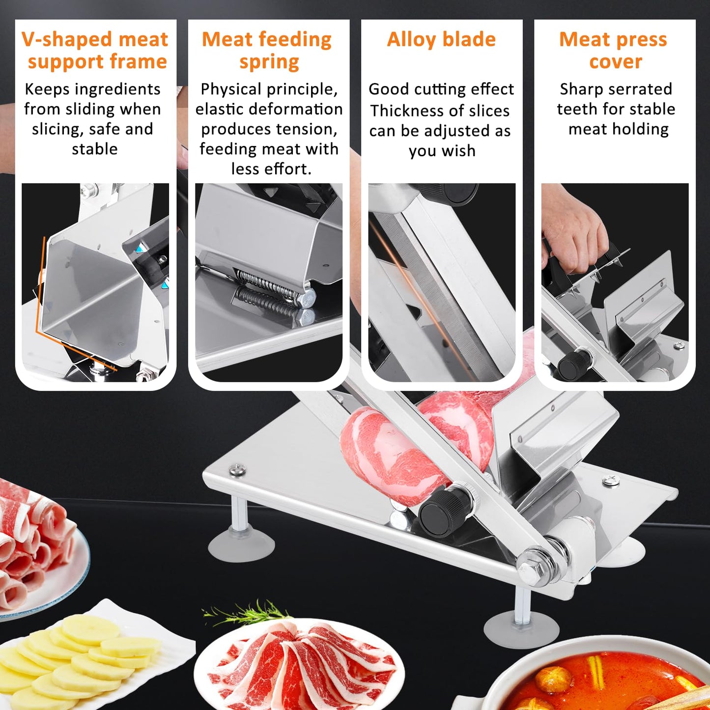 BAOSHISHAN Manual Frozen Meat Slicer 0.5-8mm Adjustable Thickness Meat Slicing Machine for Hotpot Preparation