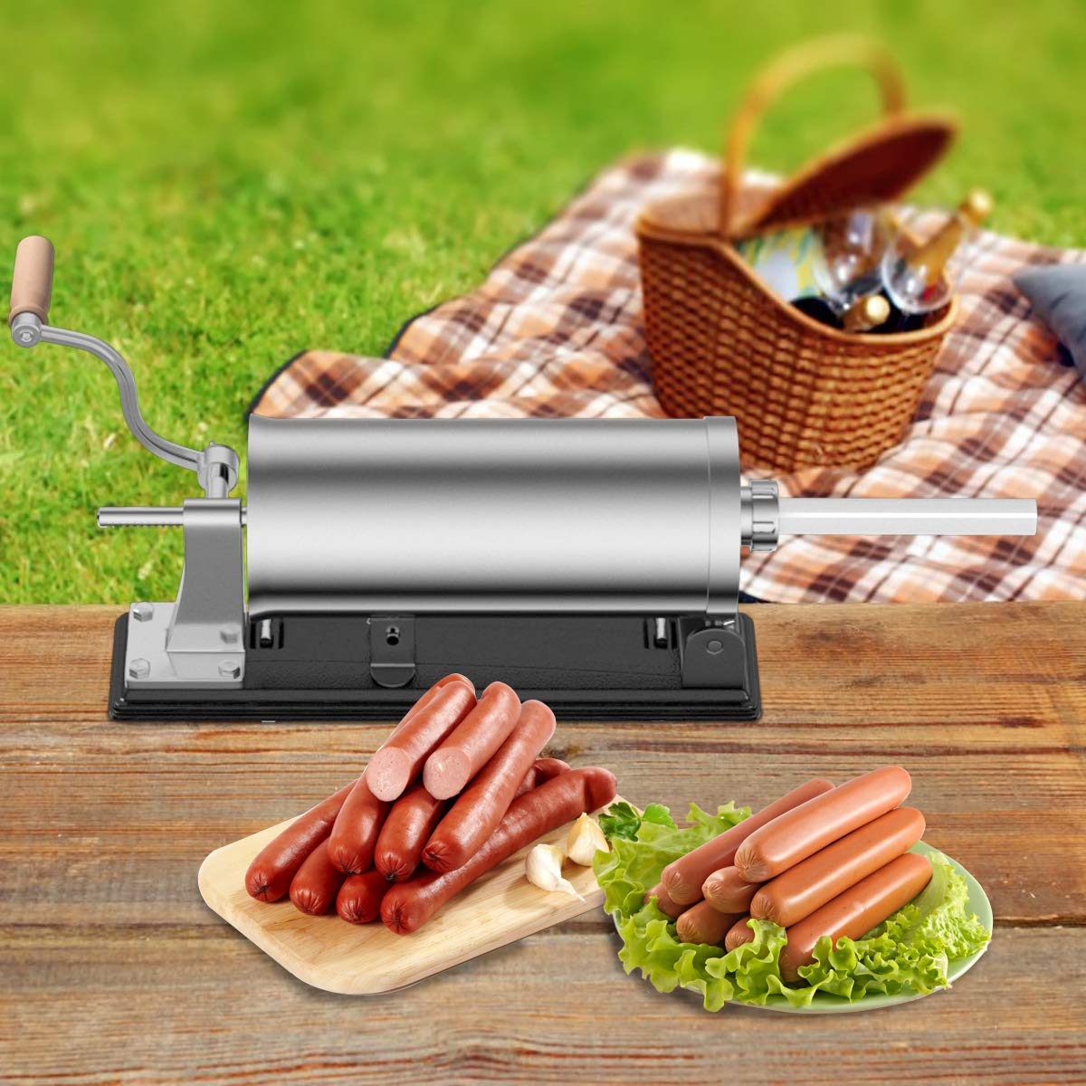RELAX4LIFE 3 kg Sausage Stuffer Manual, Sausage Filling Machine with 4 Filling Tubes, Sausage Injector for Butcher Shop & Bakery & Kitchen & Restaurant, Sausage Press with Table Clamp, Sausage Maker made of Stainless Steel & Aluminum