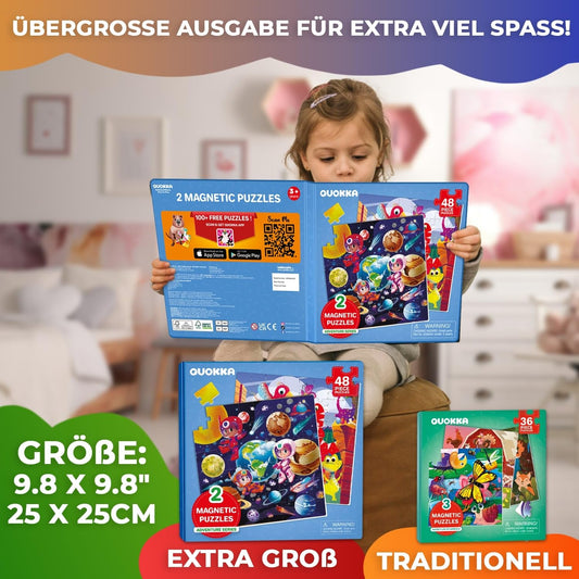 QUOKKA Magnetic Puzzle Game for Kids Ages 3-4 - 48-piece Puzzle Activity for Children on Airplanes & Car Rides - Dino Travel Games for Kids Ages 4-5-6 - Toy for Boys and Girls