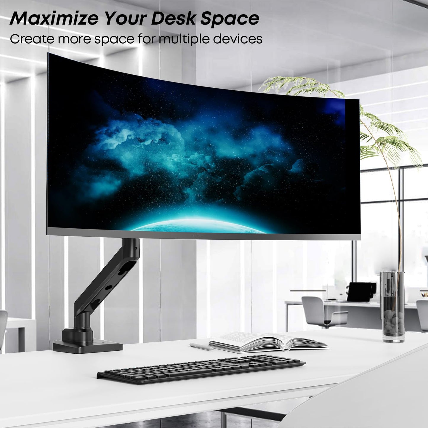 Monitor Mount 1 Monitor For 17-49 Inch Flat & Curved Screen, Sturdy Gas Spring Monitor Mount Adjustable Height with Tilts, Increased Load Capacity of 2~20kg, VESA 75x75/100x100