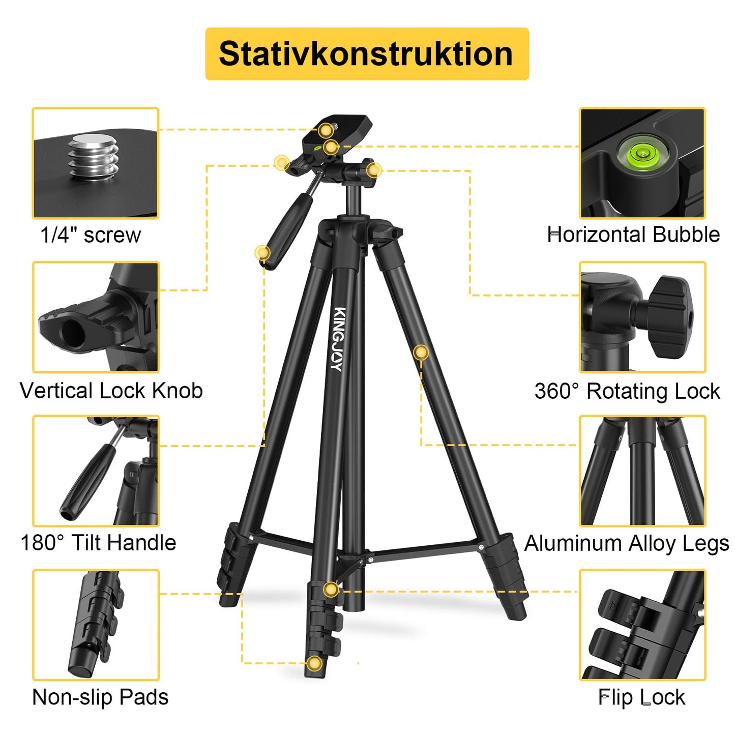KINGJOY Cell Phone Camera Tripod 71" Lightweight Phone Tripod with Remote Shutter, 360° Rotation Portable Tripod with Tablet Phone Holder for Canon Nikon Action Camera
