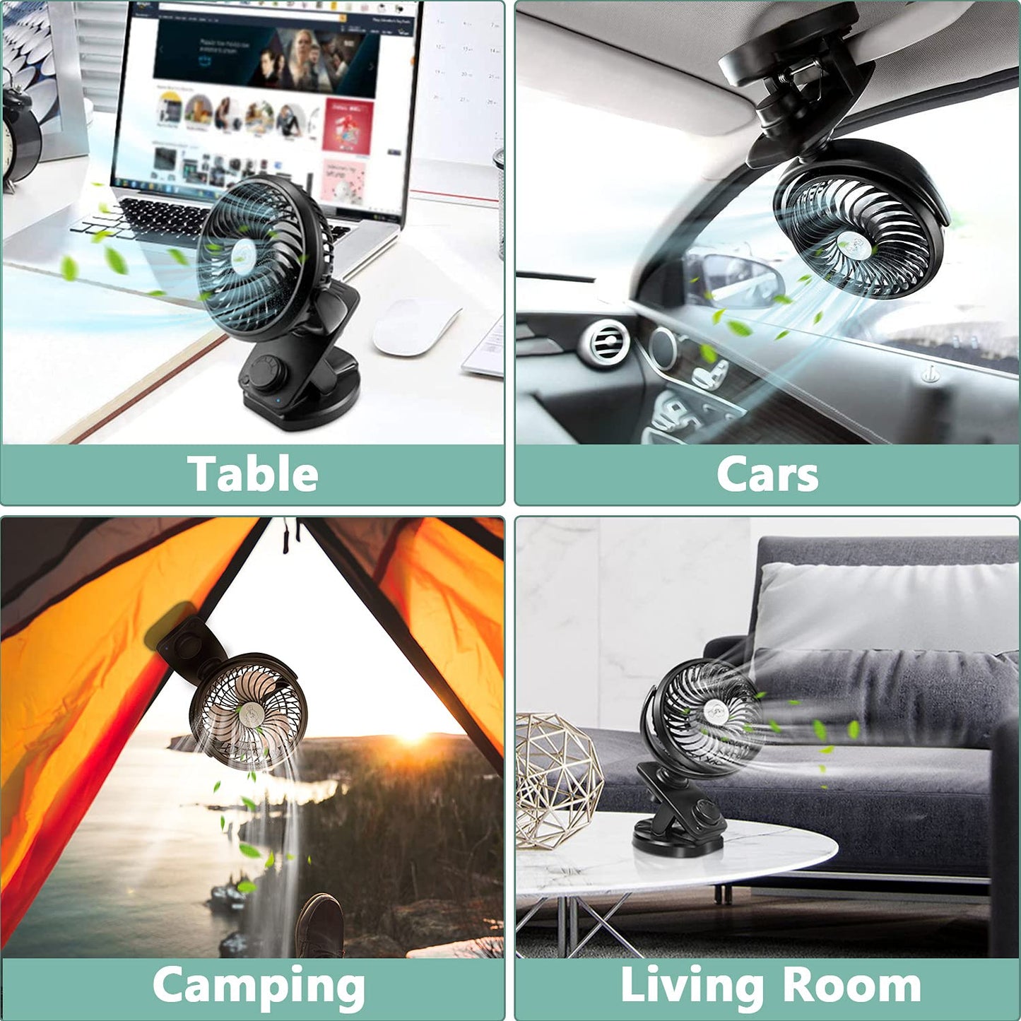 Upgraded mini USB clip fan with 5000mAh 2 in 1 table fan clip fan, auto-oscillating, quiet, stepless speed USB rechargeable portable fan for office camping Ø14.5cm