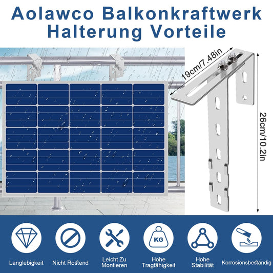 Aolawco 4 Piece Solar Balcony Power Station Bracket Balcony Hook Set, Adjustable Balcony Mount for Solar Panels, Solar Panel Bracket No Drilling Required for Solar Module Round Square Balcony Area