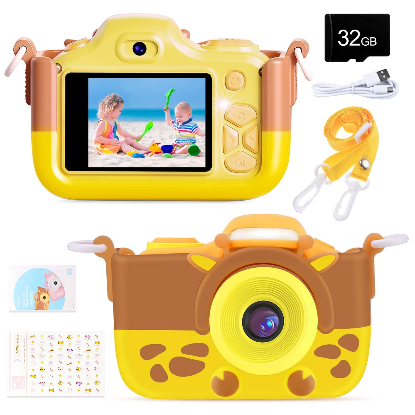 Kriogor Kids Camera, Digital Photo Camera Selfie and Video Camera with 16 MP/Dual Lens/2 Inch Screen/1080P HD/32G TF Card/9x Digital Zoom, Birthday Gift for Kids (Yellow)