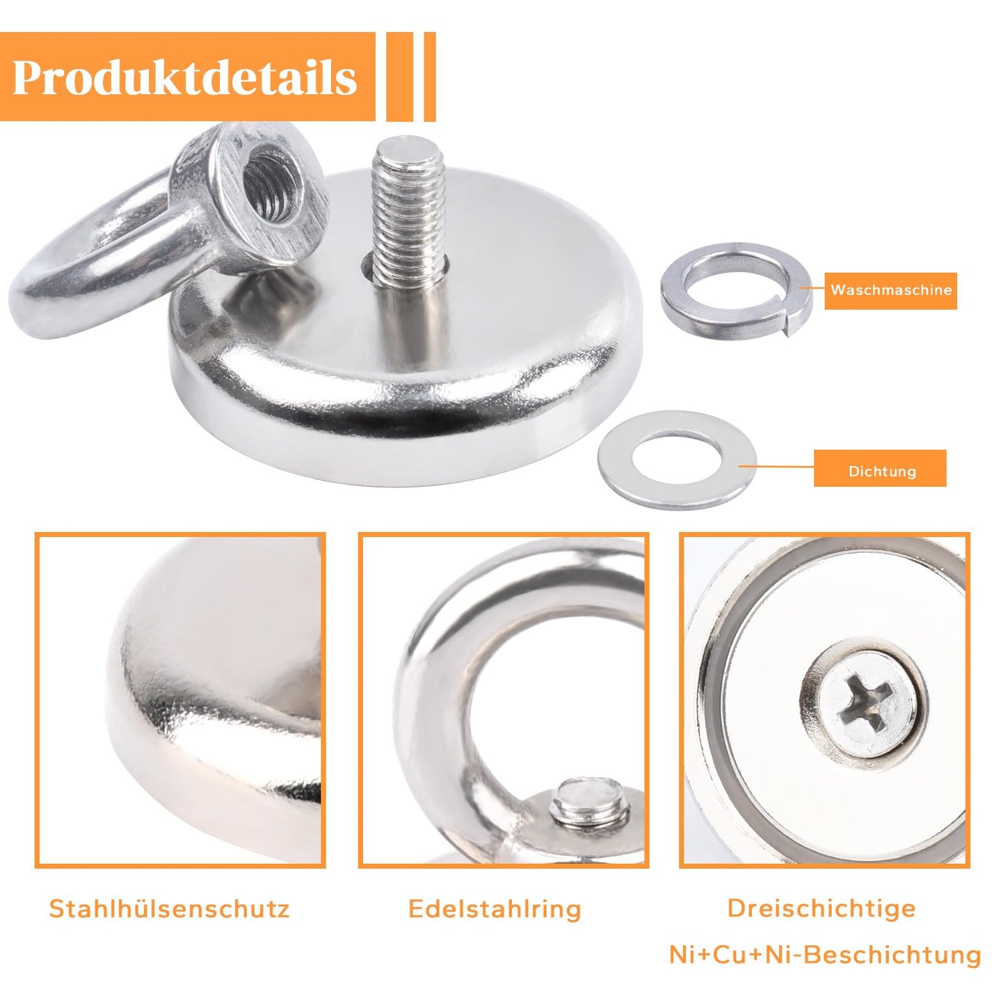 Magnets strong, 80KG Neodymium Magnets Extra Strong Magnet Fishing, Strong Neodymium Eye Magnet Hooks, Neodymium Magnet with Countersunk Eye Bolt for Workshop, Pond Salvage, Cruise 2 Pieces 48mm