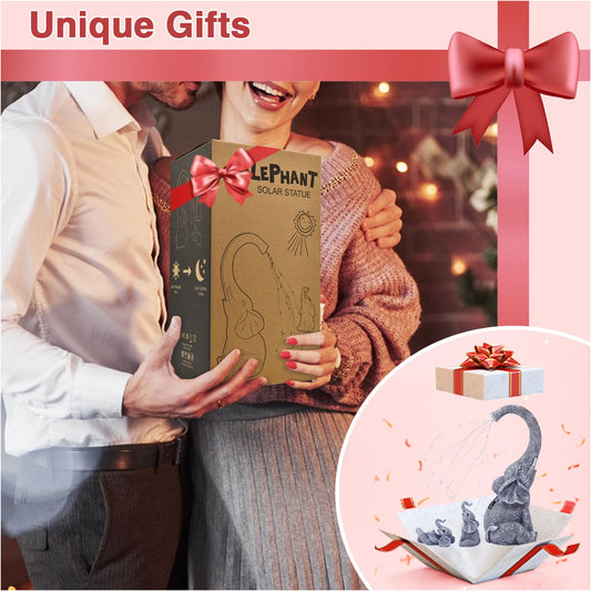 Yeomoo elephant decor garden statues with solar string lights outside: mother elephant with 2 baby elephants outdoor garden decor gifts for mom women living room weatherproof balcony patio decor