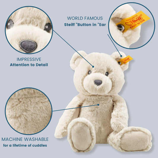 Steiff Bearzy Teddy bear beige 28 cm, cuddly toy teddy, plush bear for cuddling and playing for babies & children, Soft Cuddly Friends, plush toy for delicate baby skin, machine washable