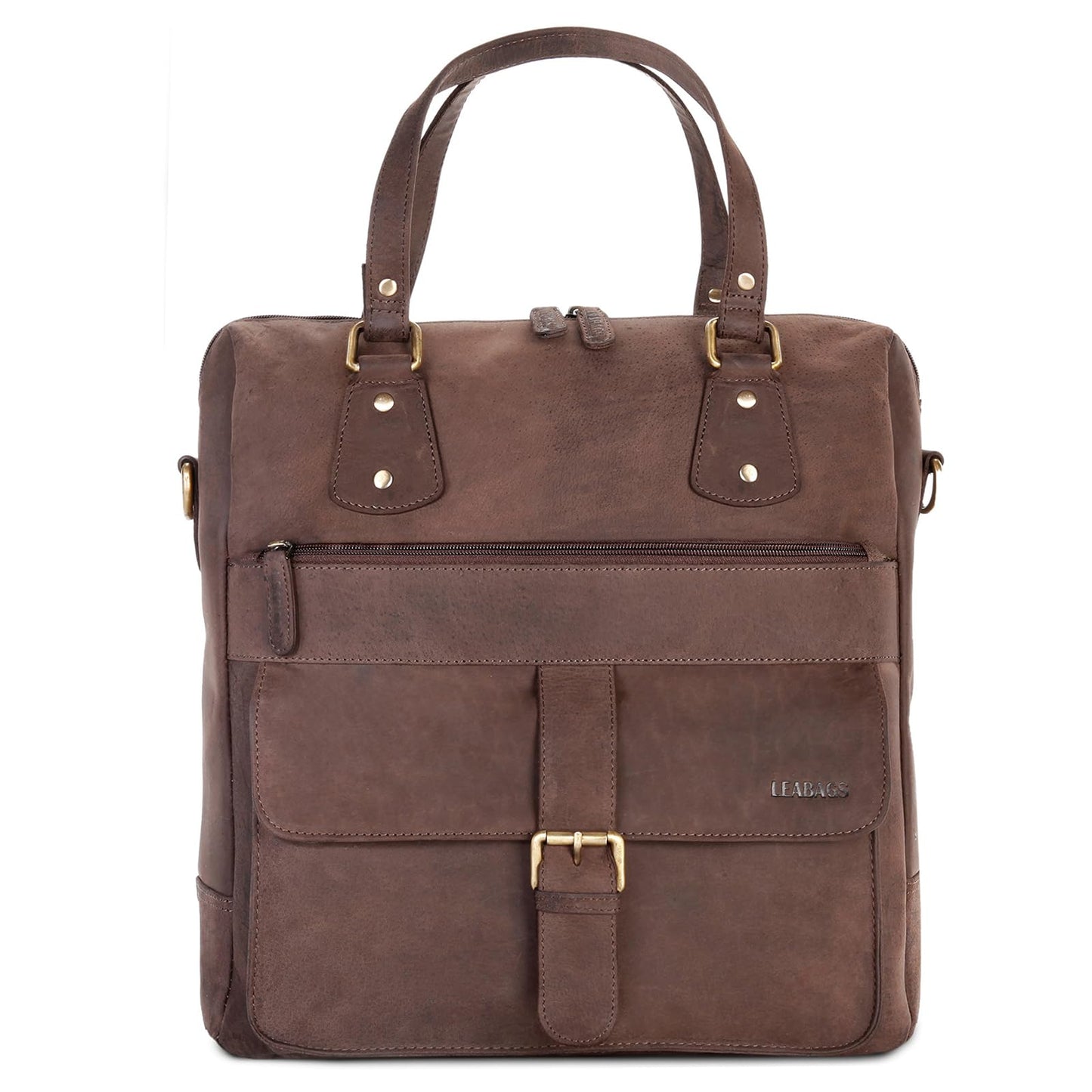 LEABAGS leather handbag for women I premium genuine leather shoulder bag I women's shoulder bag I women's bag I tote bag for work college school leisure I 36 x 37 x 10 cm I dark brown nature