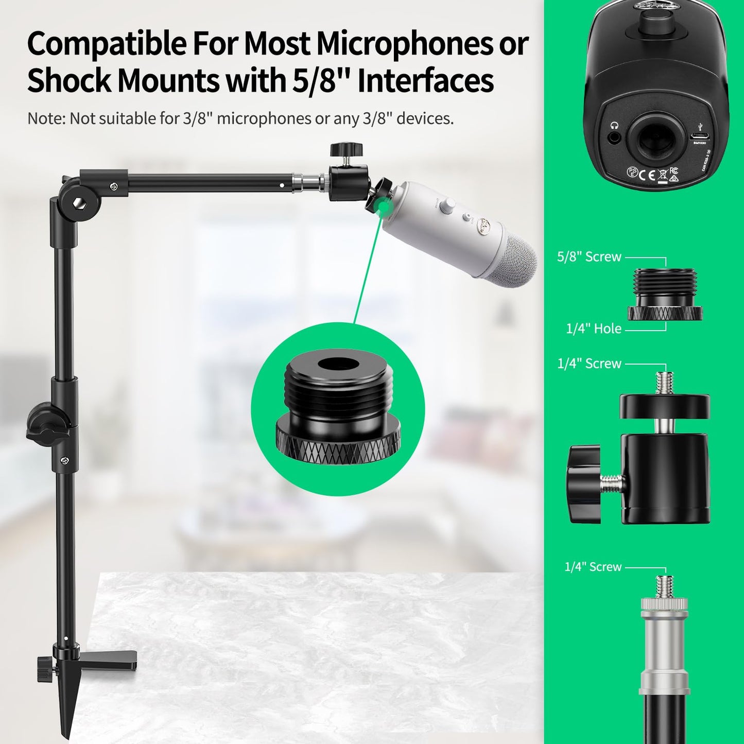 KDD Webcam Mount Camera Stand 55.1cm, with Phone Holder & 5/8" Screw, Light Stand Clamp 360° Gooseneck for Logitech C922 C930e C920 C925e C615 Brio 4K, GoPro Hero Blue Yeti