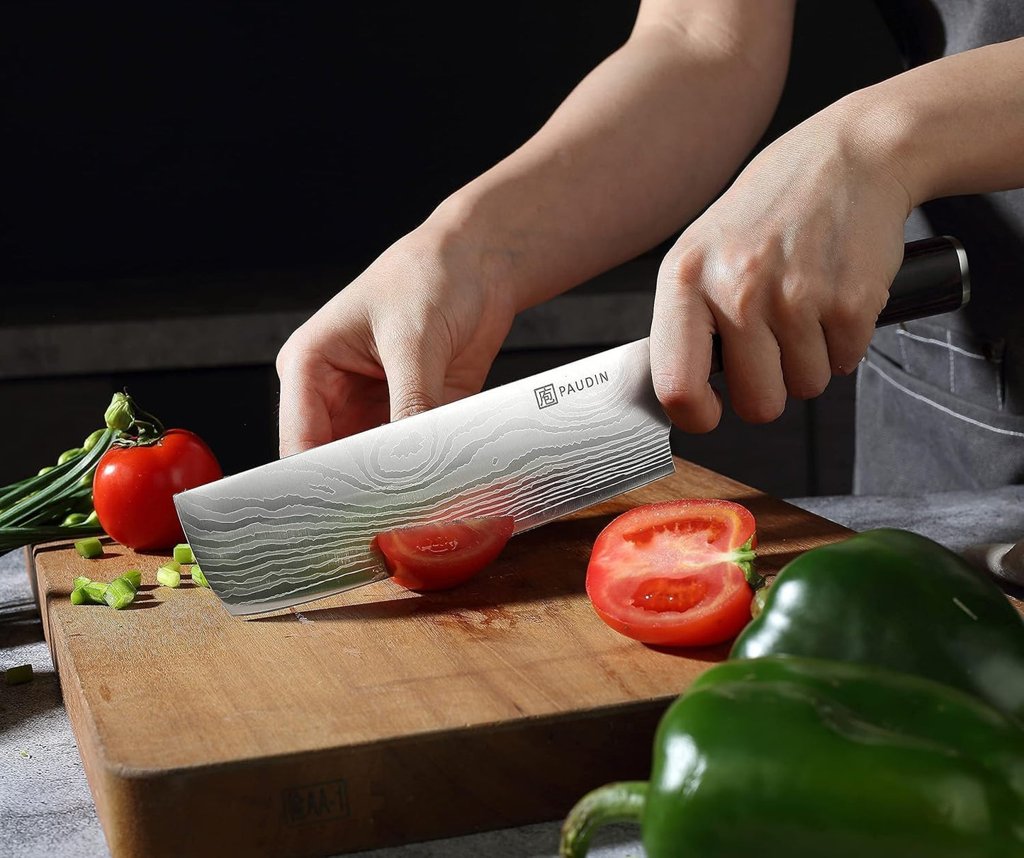 PAUDIN Japanese knife, blade length 17 cm Nariki knife chopper kitchen knife made of high-quality stainless steel, Asian multipurpose kitchen knife for home and kitchen with ergonomic handle.