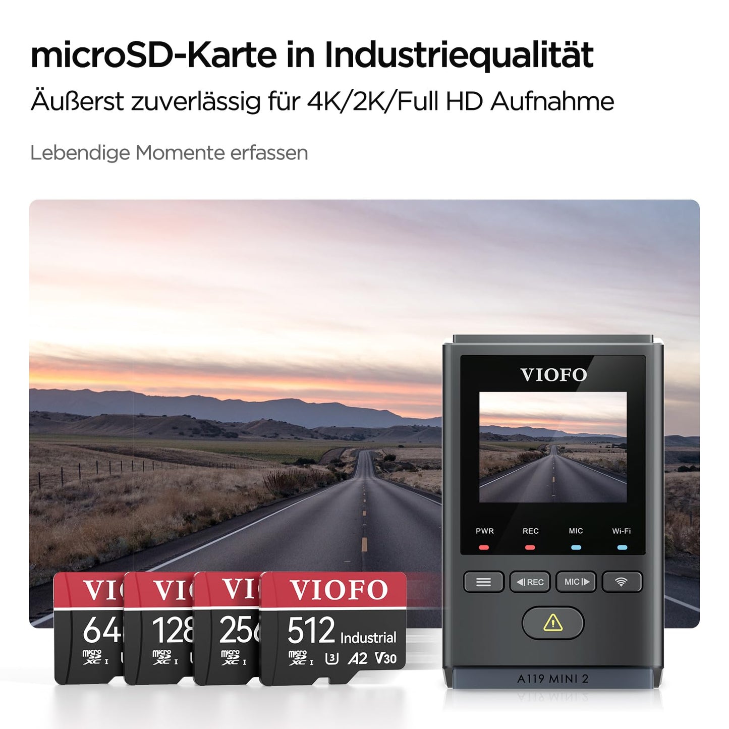 VIOFO 256GB memory card, high speed with adapter U3, Compatible for 4K WiFi dashcam car camera.