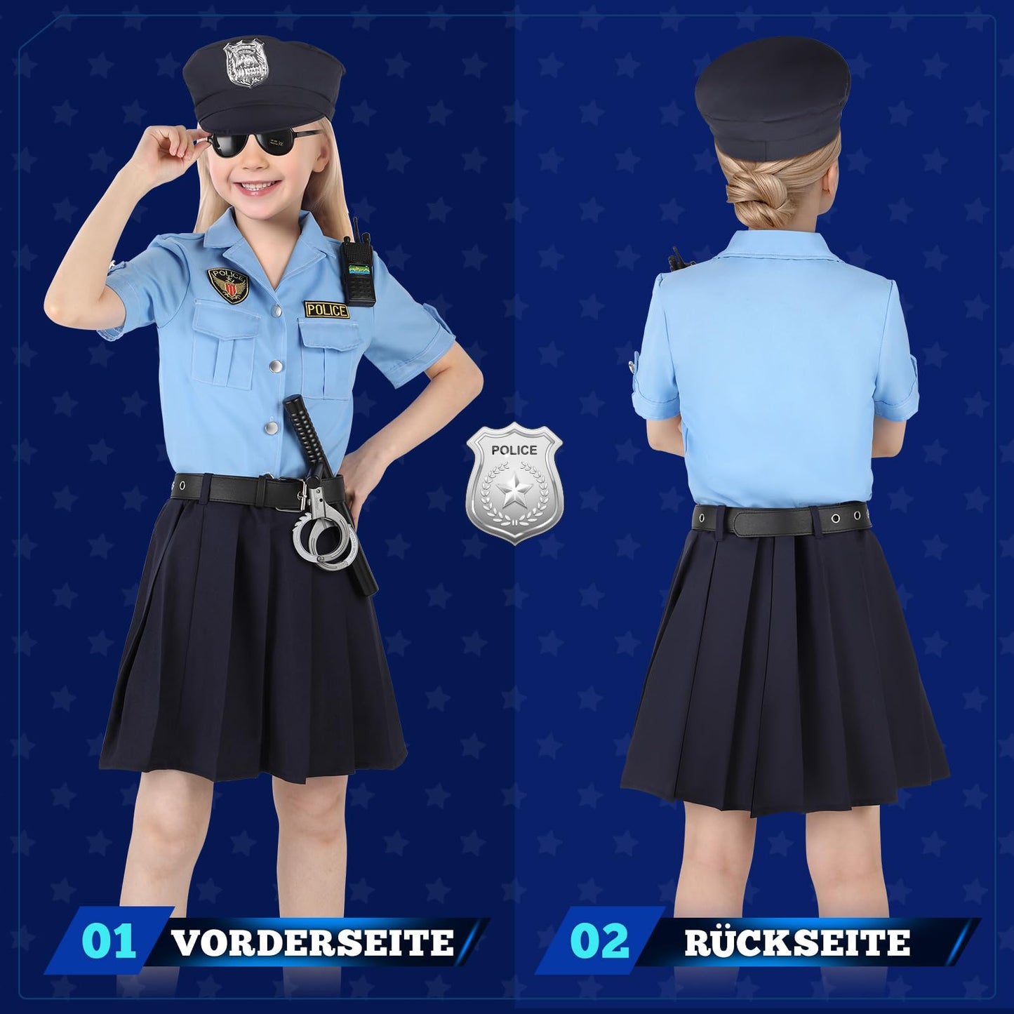 INNOCHEER Police Costume for Kids Boys and Girls - Halloween Carnival Costume - Police Toy (Large 8-10 Years)