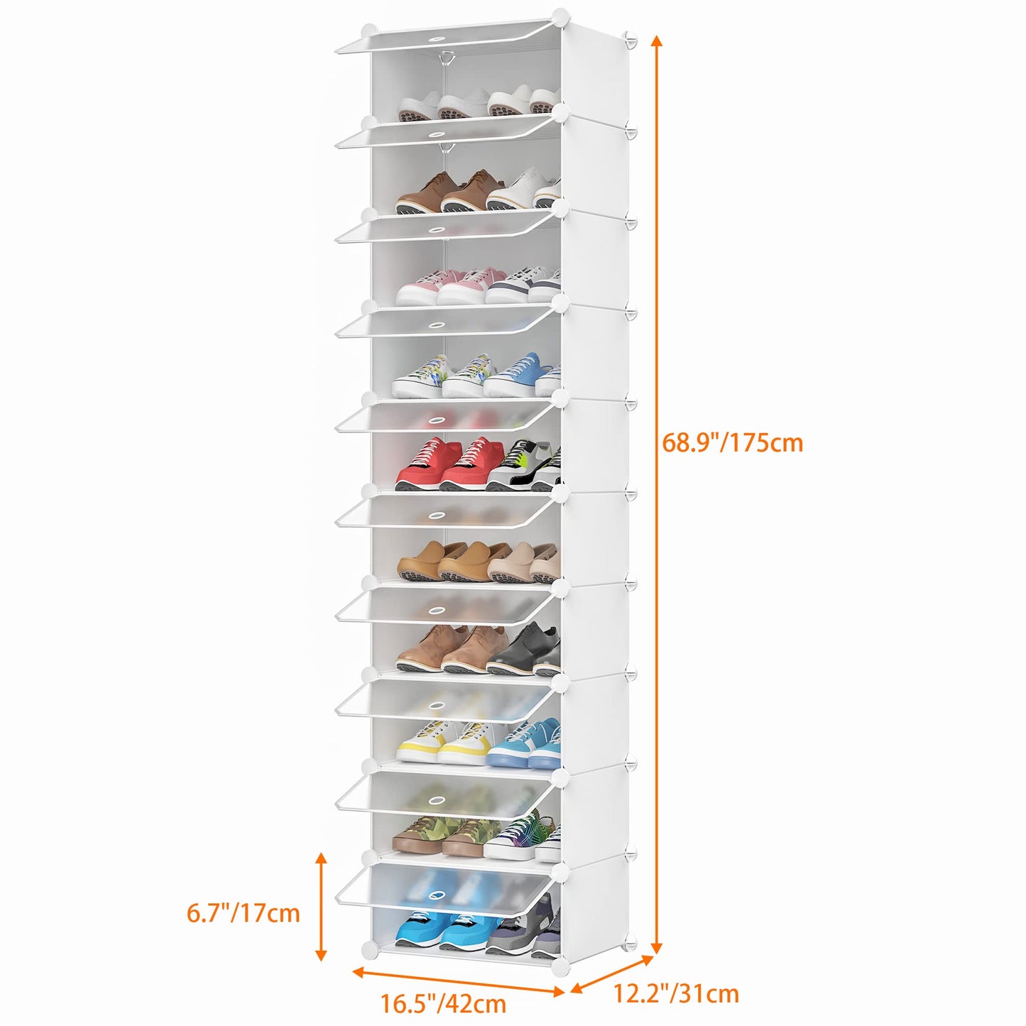 HOMIDEC shoe rack, 10 levels shoe cabinet plastic shoe racks organizer for wardrobe hallway bedroom entrance, white and transparent