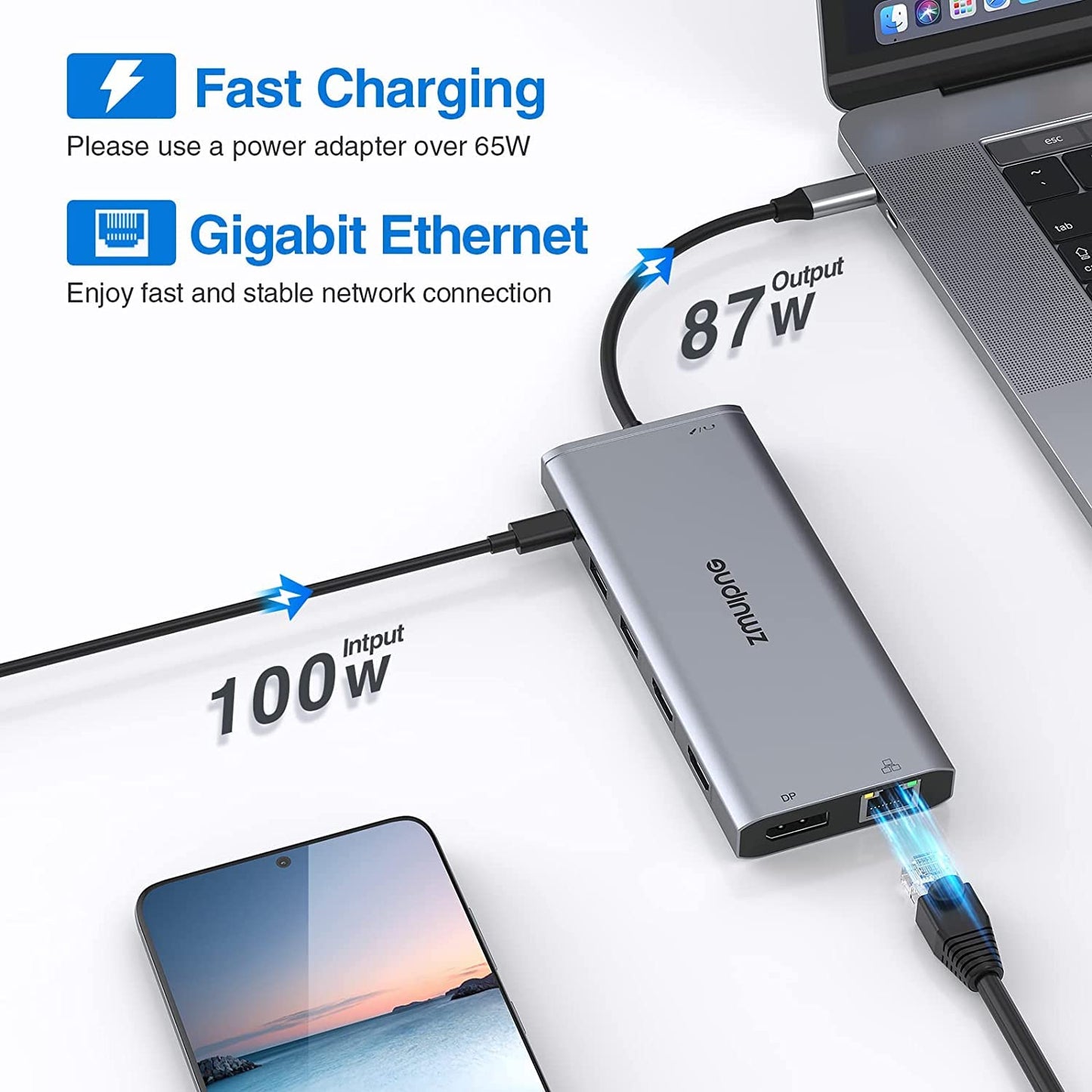 USB C Docking Station Dual Monitor, Triple Display USBC Dock, 14 in 1 Laptop Docking Station with 2 * 4K HDMI, DP/DisplayPort, Ethernet, 4 * USB, 100W PD, USB-C Data, SD/TF, Audio/Mic for Dell HP Lenovo, etc.