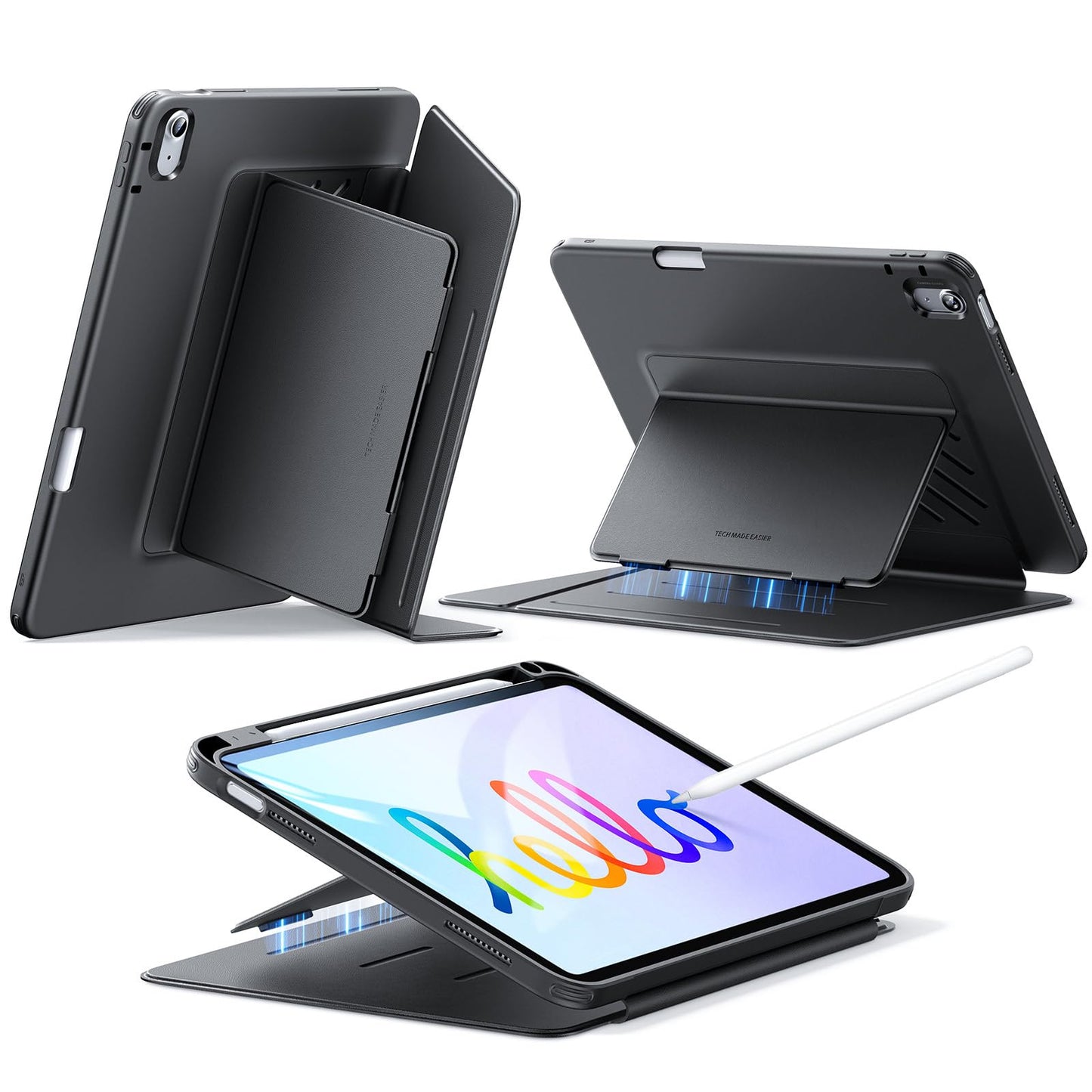 ESR case for iPad 11th generation, iPad (A16) 11th/10th gen case (2025/2022), Vertical stand function, Multiple viewing angles, Ultra stable case with pencil holder, Flip Series, Black.