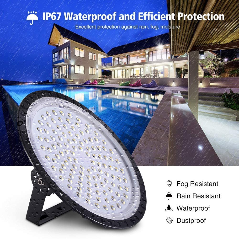 Papasbox 500W LED UFO industrial lamp high bay light, LED high bay light industrial fixture chandelier workshop lamp, hall lighting, cool white 6000-6500K, beam angle 120°.