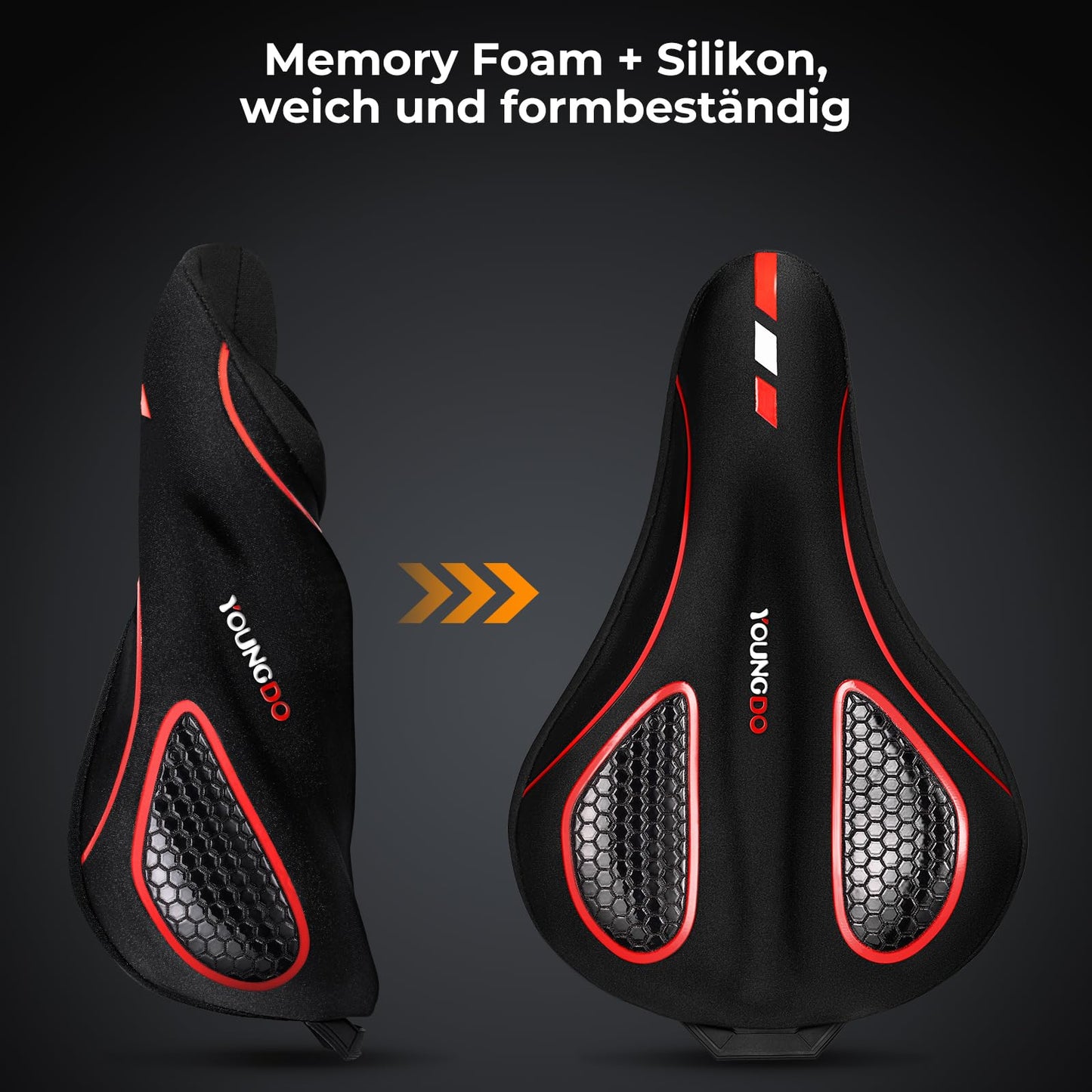 YOUNGDO Bike Saddle Cover, Ergonomic Gel Seat Cover, Bicycle Seat Padding, Soft and Comfortable, with Rain Cover, for Men & Women