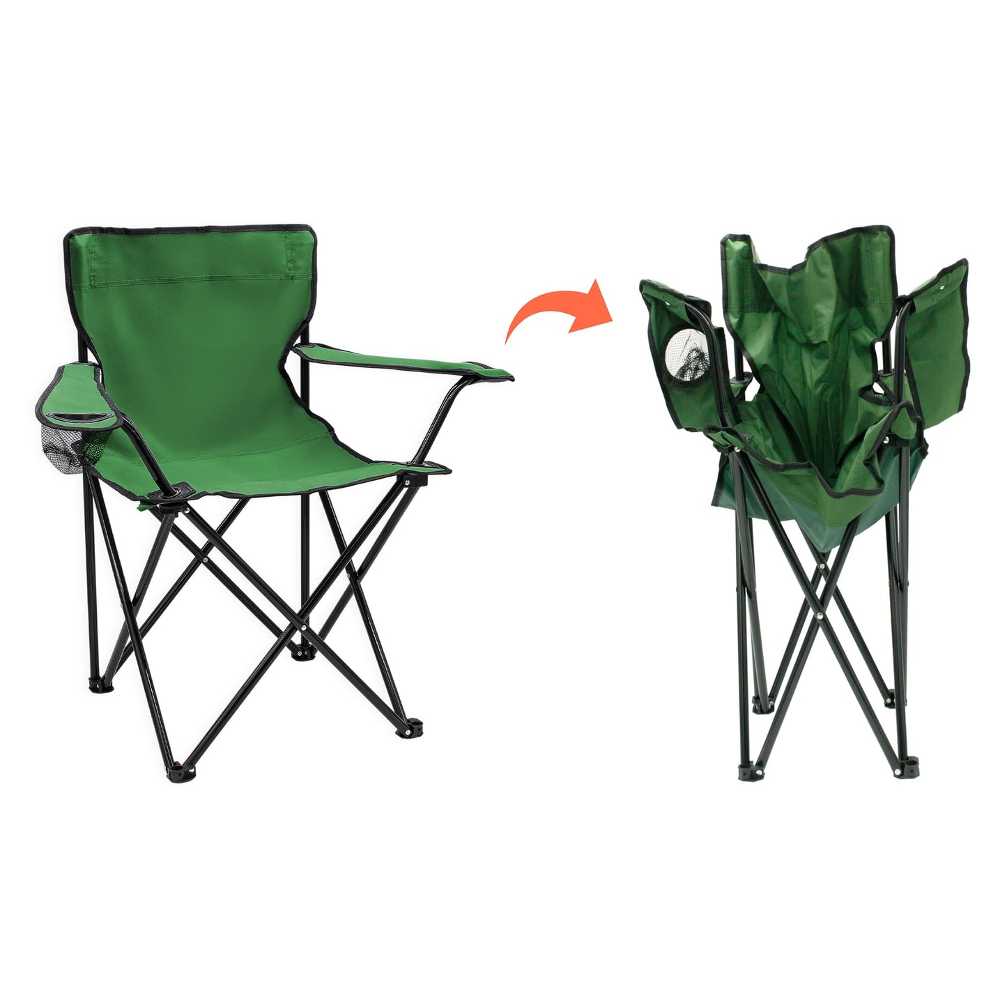 Folding camping chair with cup holder 2-pack - green - Portable camping chair with carrying bag - Foldable chair for festivals, leisure, garden, fishing - Supports up to 100kg.