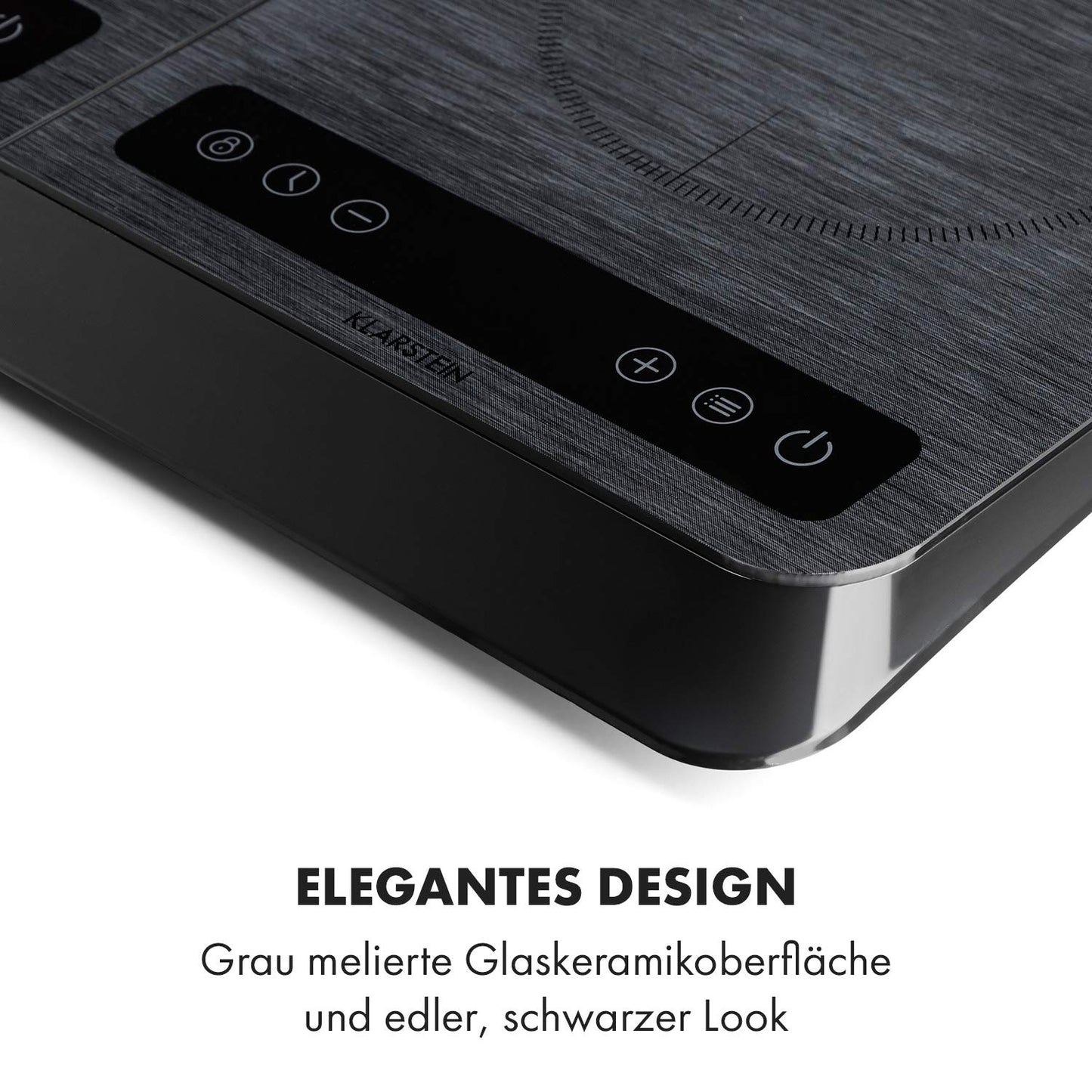 Klarstein InnoChef - Double induction hob, portable hob, 3400 W, touch control, pot sensor, shutdown timer, 10 levels, overheating protection, child lock, ceramic glass, black/grey mottled