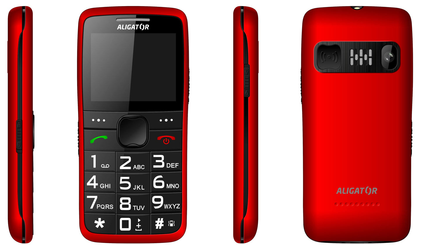 ALLIGATOR senior big button phone AZA675RD with 2.2" color display, SOS button, and location feature, red color.