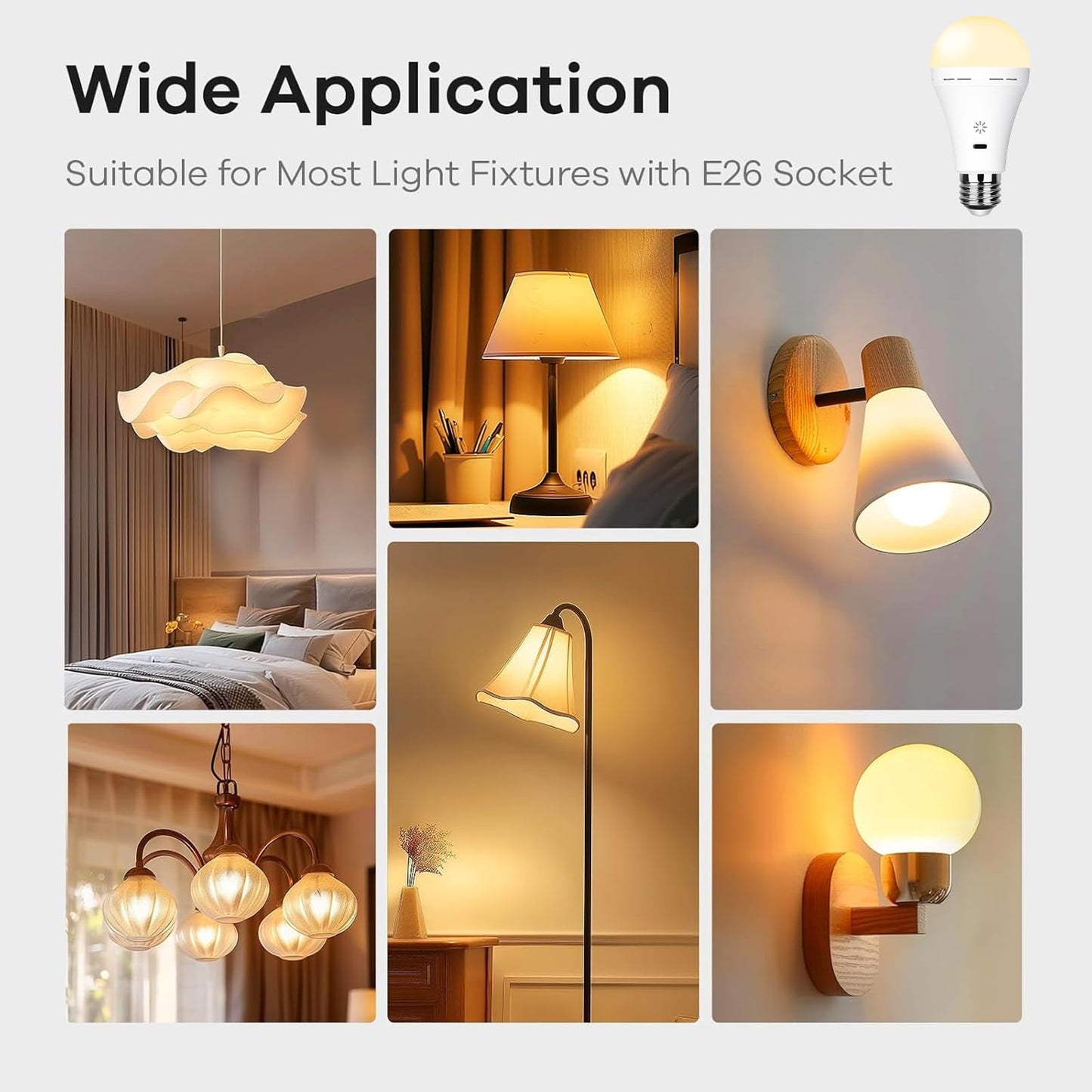 BOBOPAI USB-C Rechargeable Bulb With Remote Control, 7W E27 Smart Battery LED Bulb, Touch Control Dimmable, With Timing Function, Outdoor Camping Emergency Light With Hook, 3000k/2 pack
