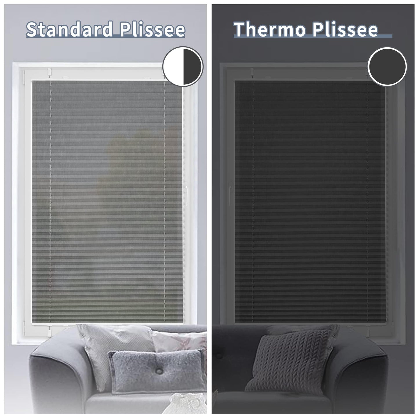 HOMEDEMO Pleated blind without drilling, blackout, thermal pleated blind with clamp fixing, gray 40x110cm (WxH). Blackout pleated blind 100% lightproof for windows, opaque privacy sun protection.