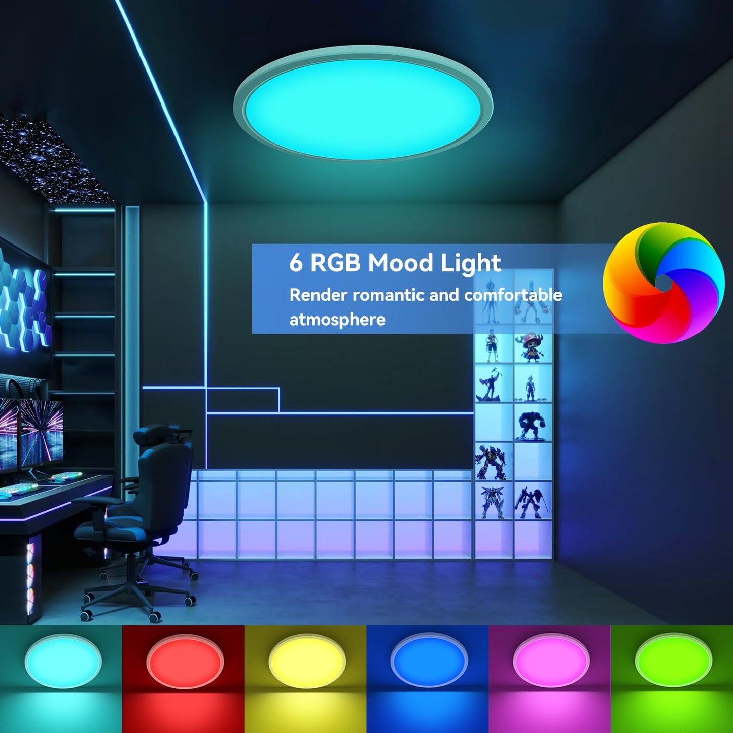 Pleasure 42cm LED ceiling light dimmable with remote control, 32W 4000K/RGB ceiling lamp color changing LED panel with night light, ultra-thin round LED lamp for children's room bedroom kitchen living room balcony.