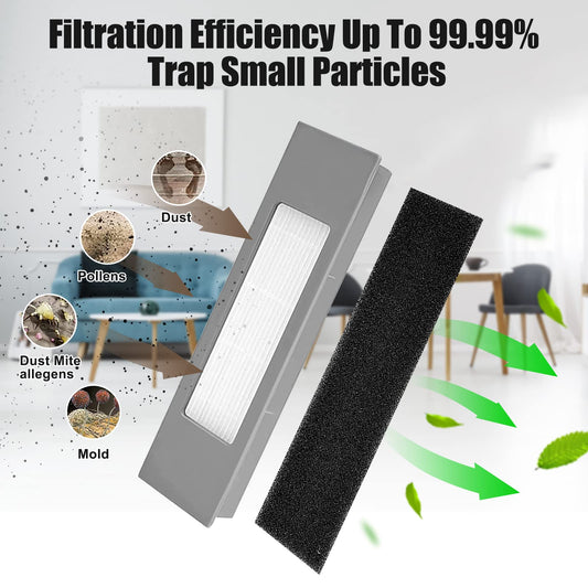 18 pieces of replacement accessories for Ecovacs Deebot N8/ N8+/ N8 Pro/ N8 Pro+/ OZMO T8/ T8+/ T8 AIVI/ T8 AIVI+/ T9/ T9+ vacuum cleaners, including 4 mopping cloths, 3 filters, 4 dust bags, 1 main brush, and 6 side brushes.