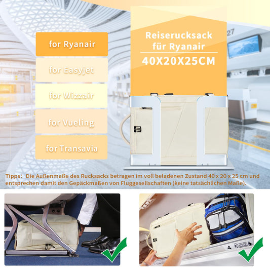 Leyrica Travel Backpack Carry-On 40x20x25 for Ryanair/Wizzair Waterproof Outdoor Daypack School Bag Sports Backpack Laptop Backpack Hiking Backpack (Beige)